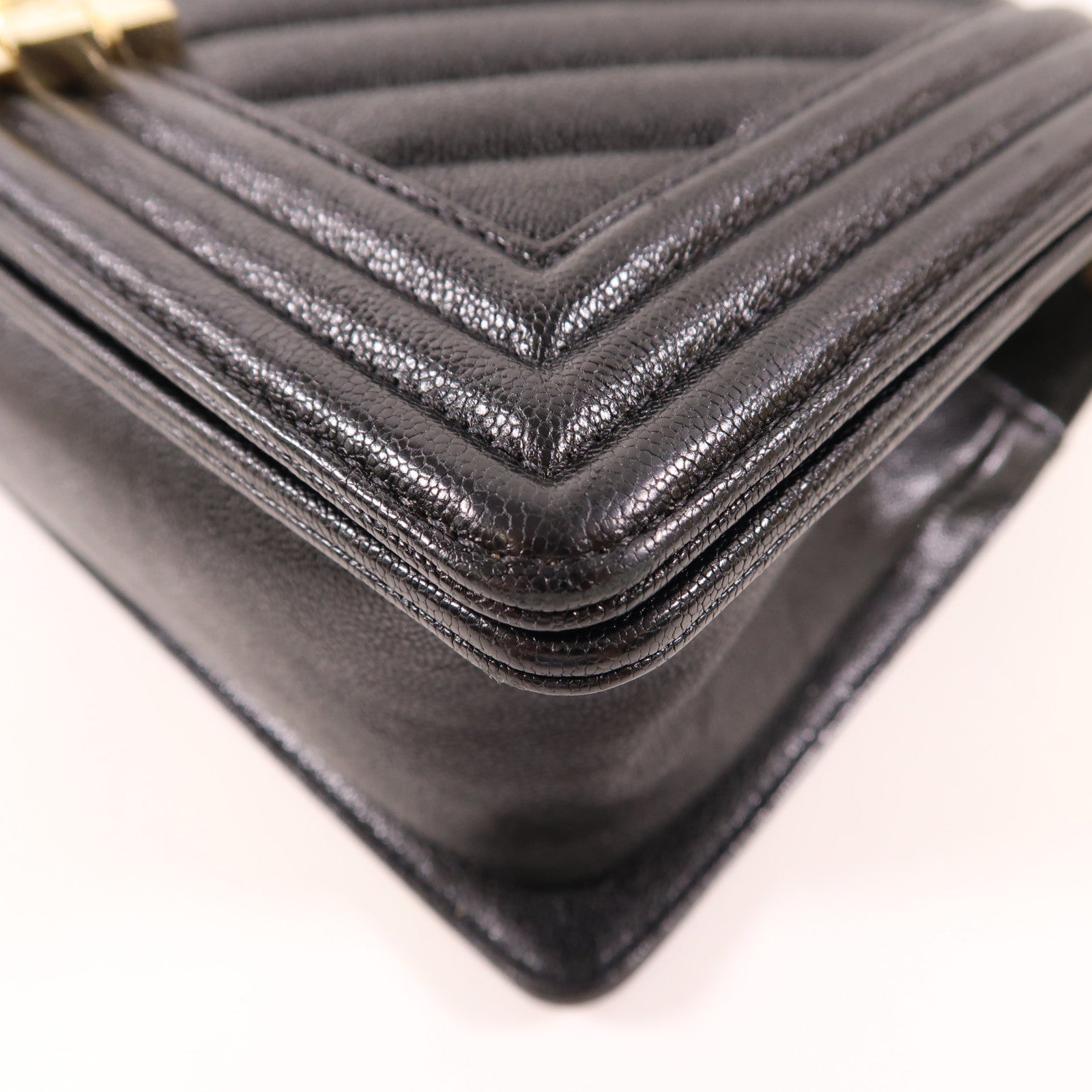 CHANEL CC GHW Boy 25 Shoulder Bag Calfskin Leather Black