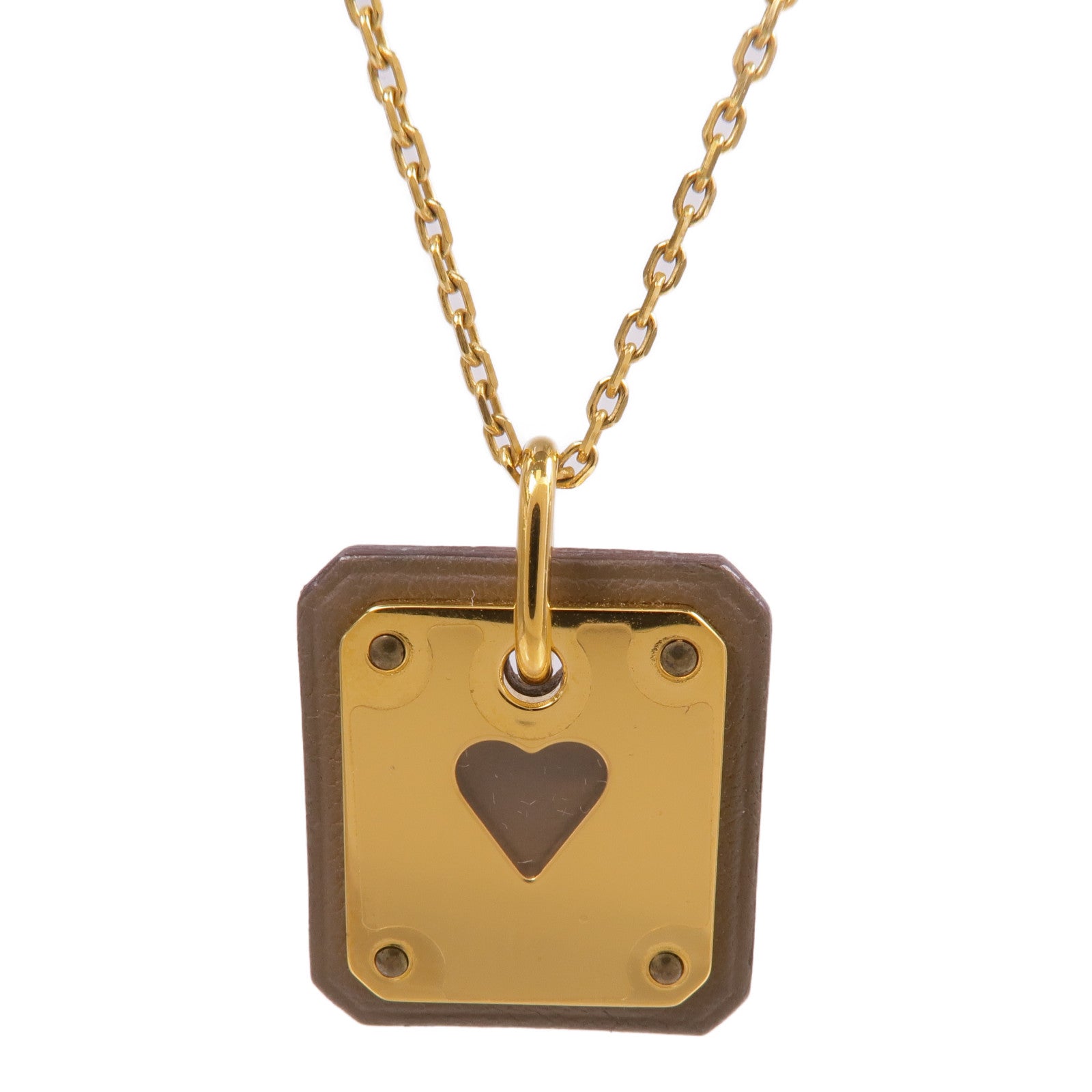 HERMES Swift皮革/鍍金As De Coeur項鍊