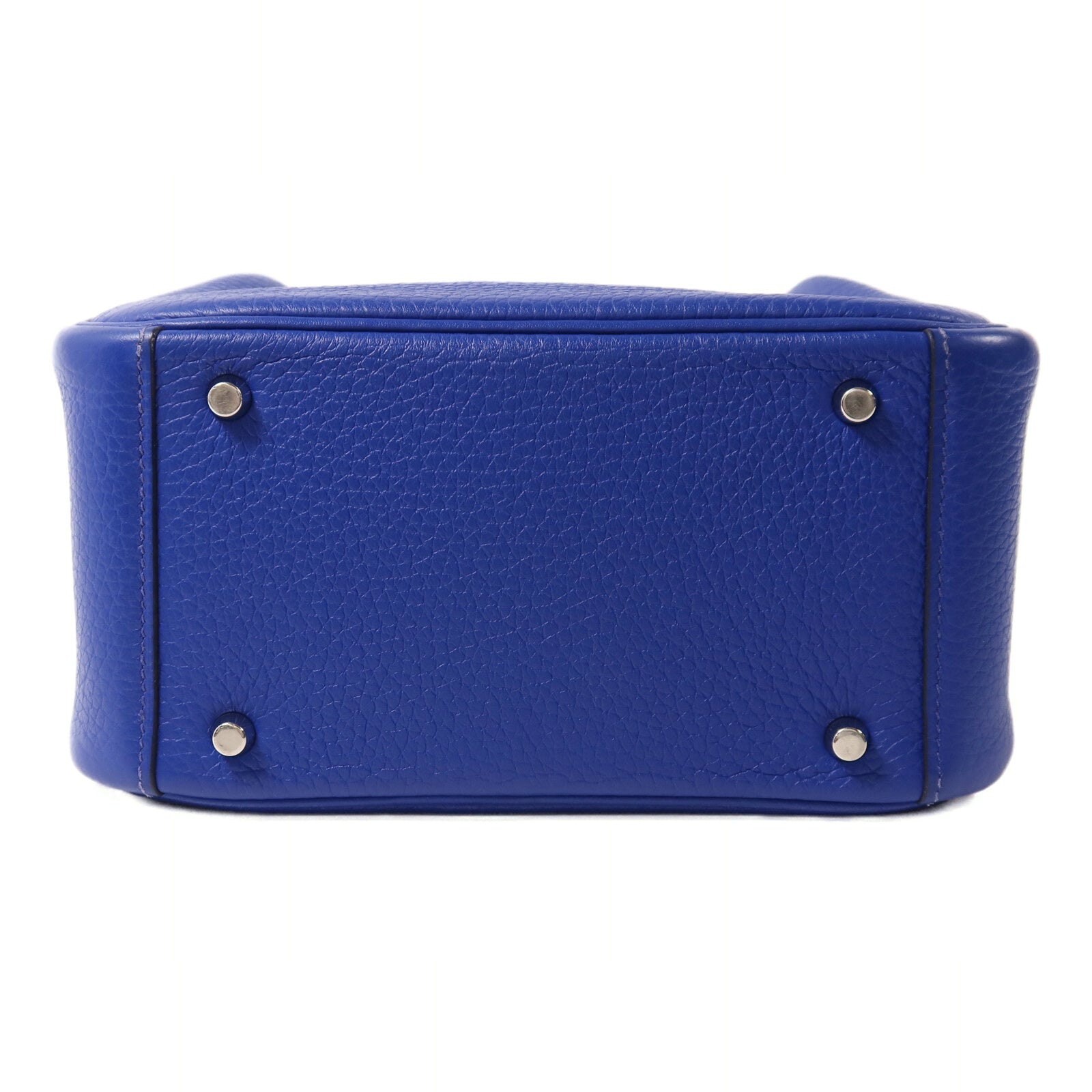HERMES Clemence皮革Mini Lindy銀扣手挽肩背兩用袋Bleu Electrique