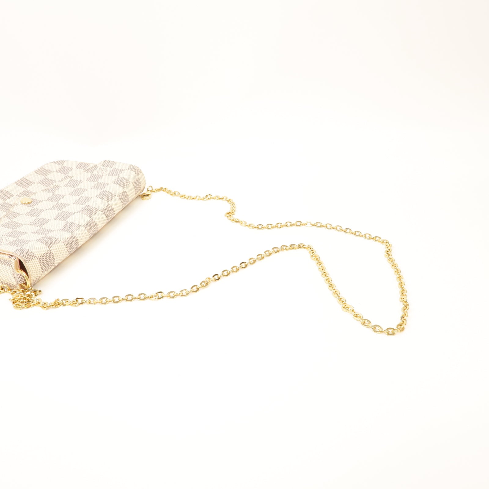LOUIS VUITTON Damier Azur Pochette Felicice金扣鏈帶肩背袋白色