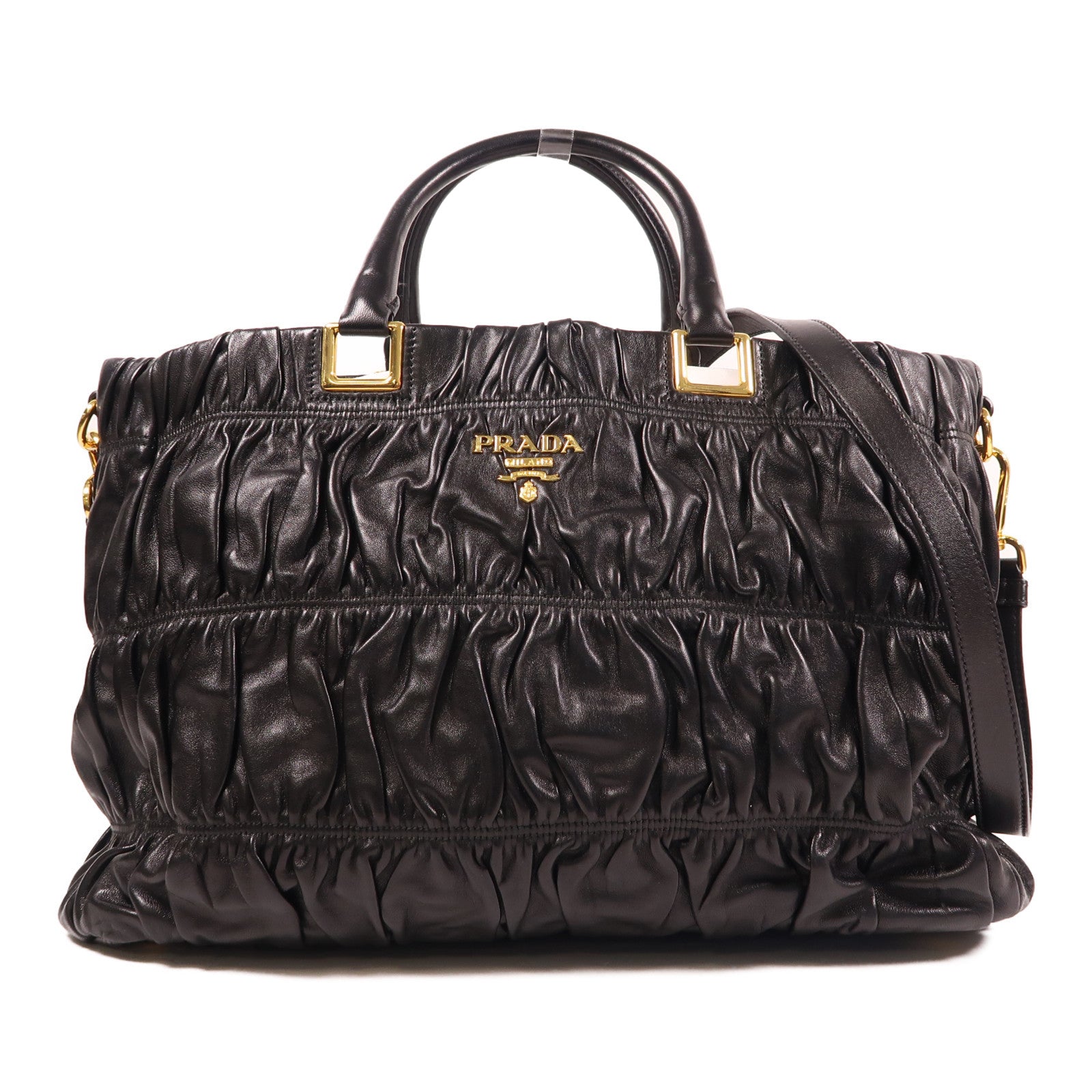 PRADA Nappa皮革Gaufre 2 Way Shoulder金扣手挽肩背兩用袋黑色