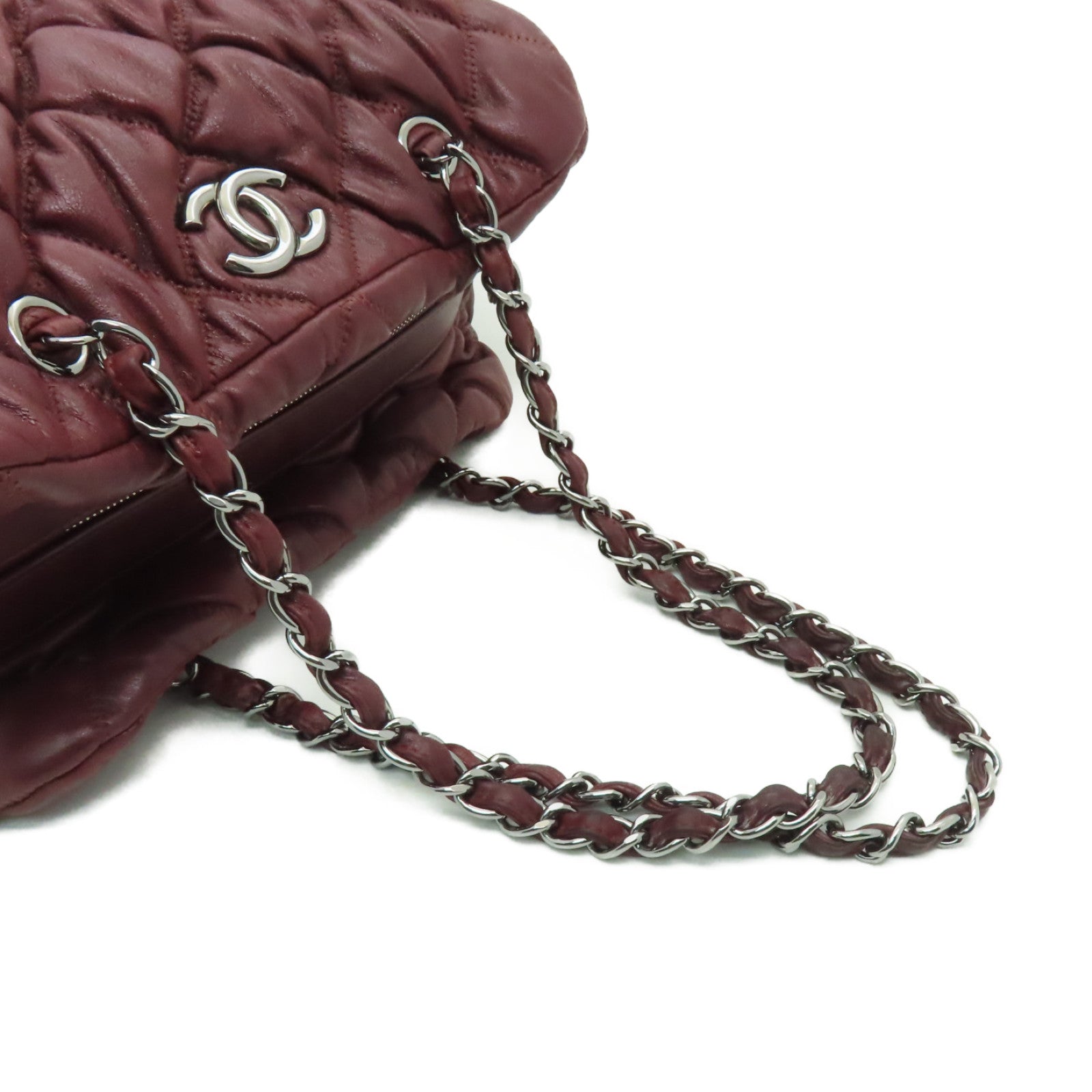 CHANEL 【清倉大減價】菱格皮革Bubble Bag銀扣鏈帶肩背袋啡色