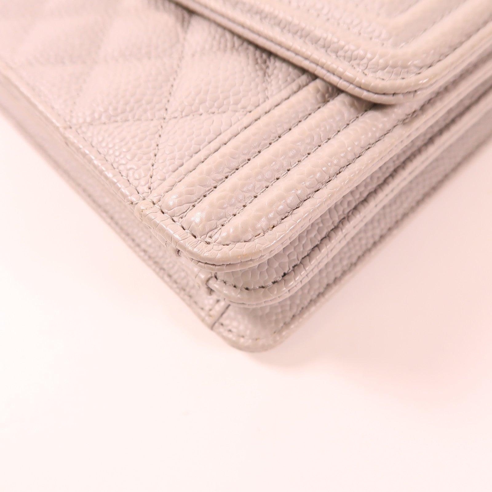 CHANEL CC GHW Boy Chain Shoulder Bag Calfskin Leather Grey