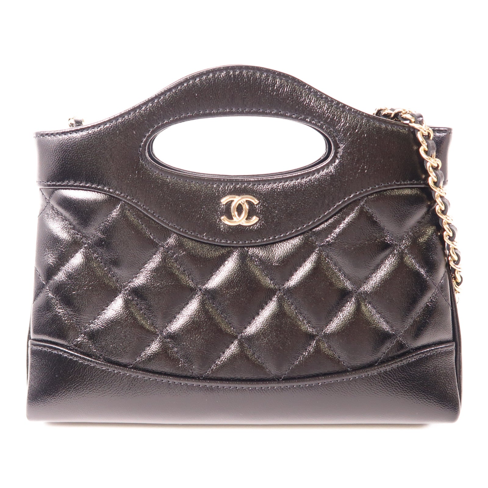 CHANEL 皮革Nano 31銀扣鏈帶肩背袋