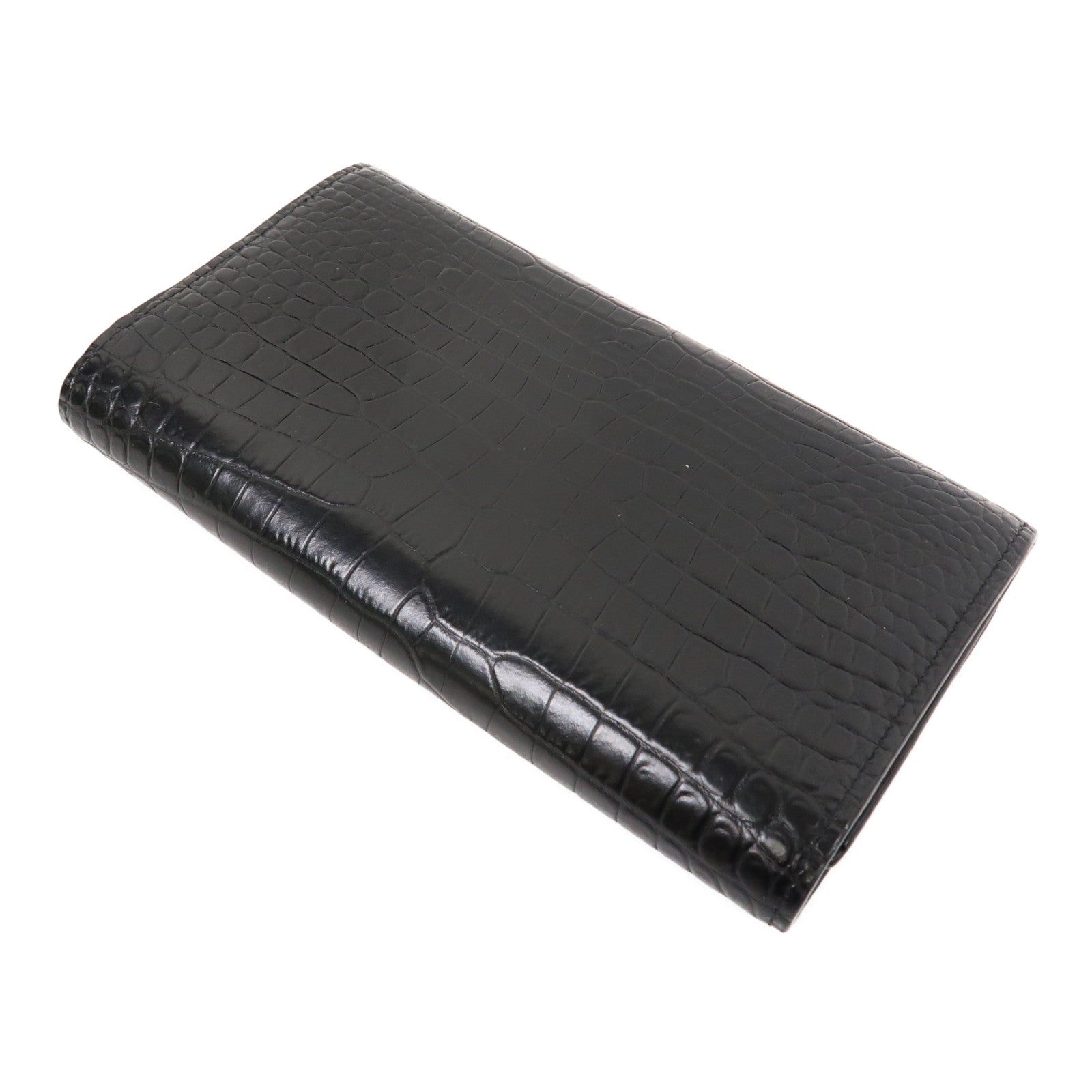 SAINT LAURENT 【激減優惠】牛皮皮革Long Wallet銀扣長錢包黑色