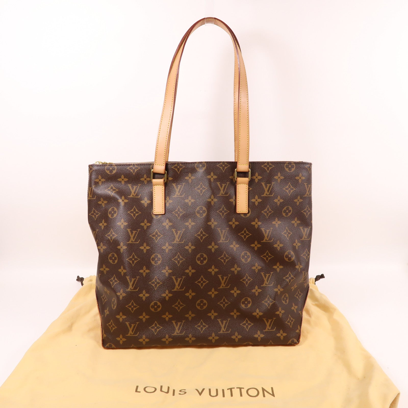 LOUIS VUITTON Monogram Cabas Mezzo金扣肩背袋棕色