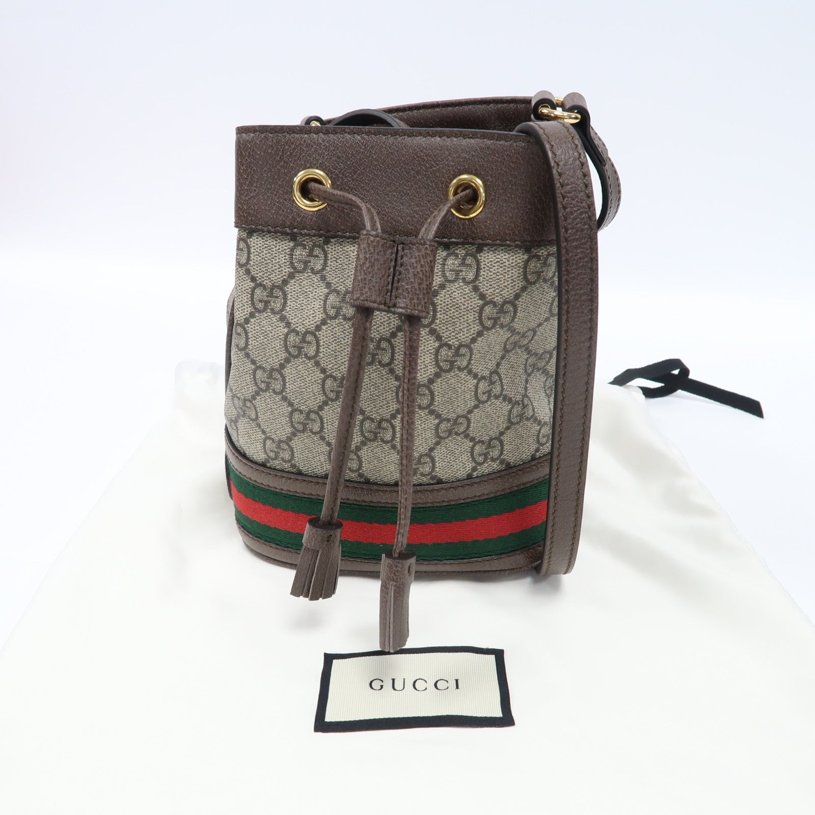 GUCCI 塗層帆布Ophidia GG Mini Bucket金扣肩背袋米色/烏木色