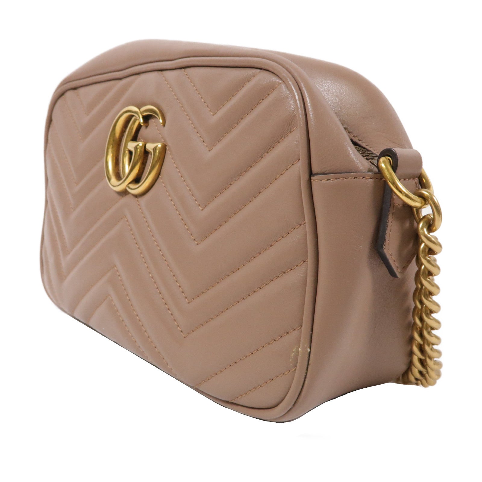 GUCCI 牛皮皮革GG Marmont Small金扣肩背袋啡色