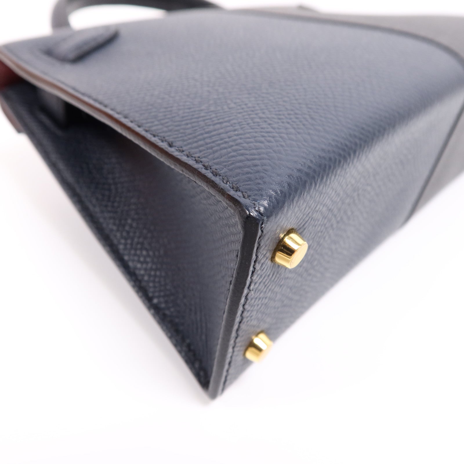 HERMES Epsom皮革Mini Kelly II金扣手挽肩背兩用袋Bleu Indigo/Noir