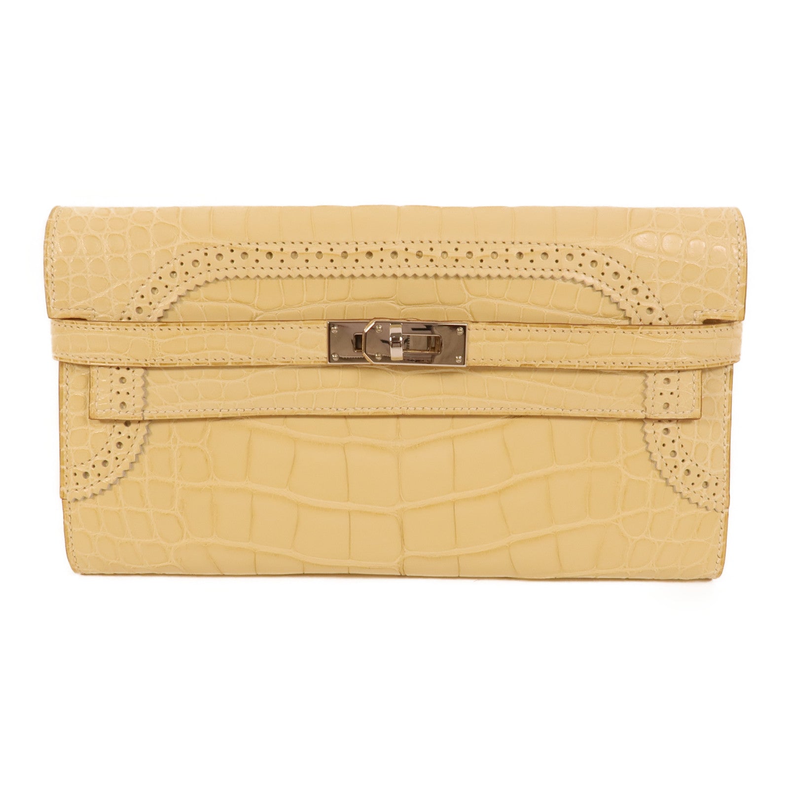 HERMES 【激減優惠】Alligator Mat皮革Kelly Ghillies Wallet Vanille