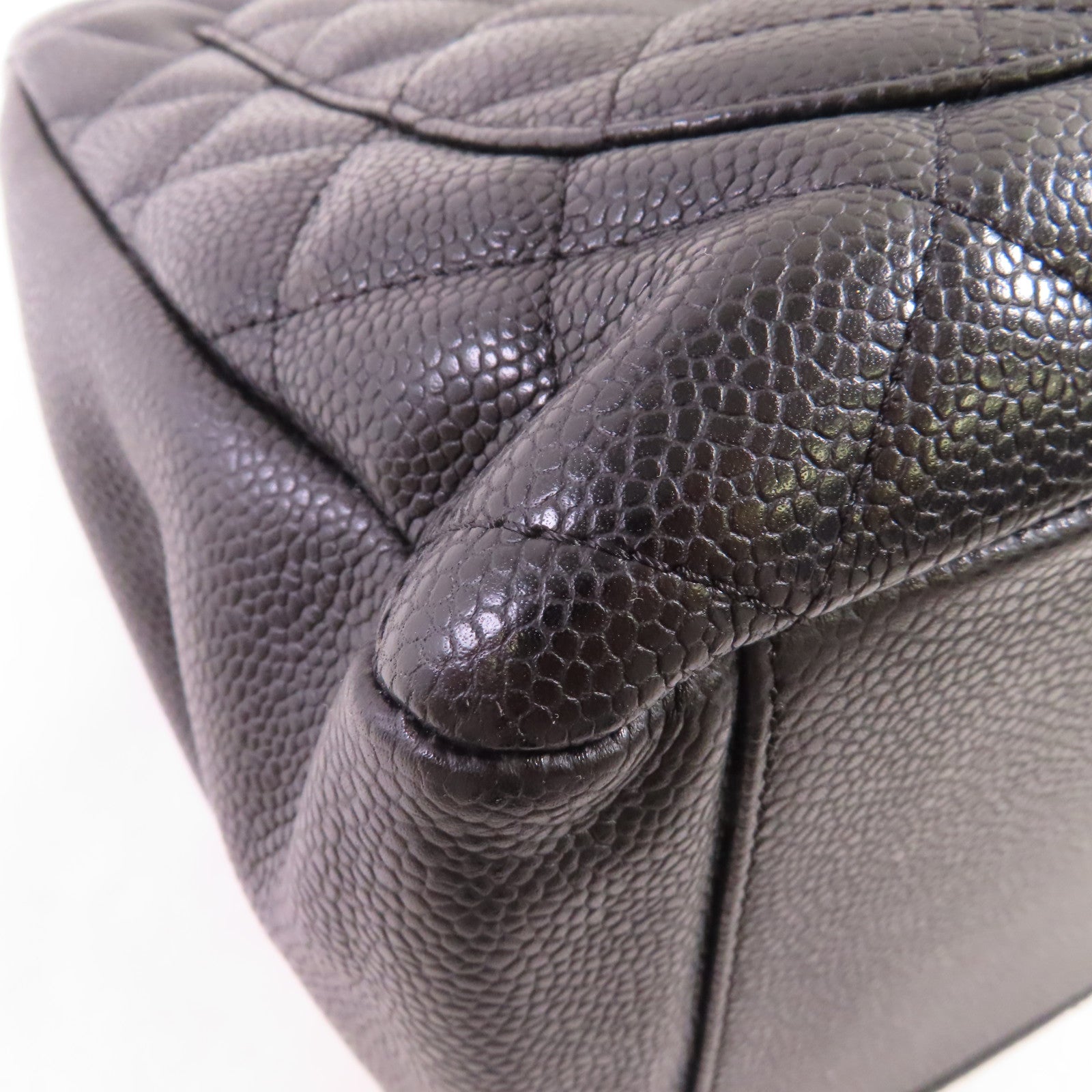 CHANEL 菱格Caviar皮革Grand Shopping Tote金扣鏈帶肩背袋黑色