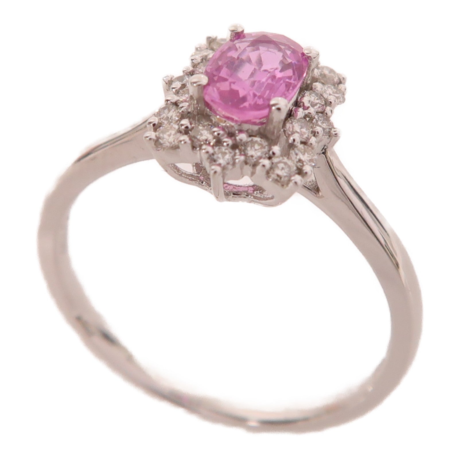 JEWELRY 18K白金Ring0.65ct粉紅色藍寶石/0.19ct鑽石戒指US#7