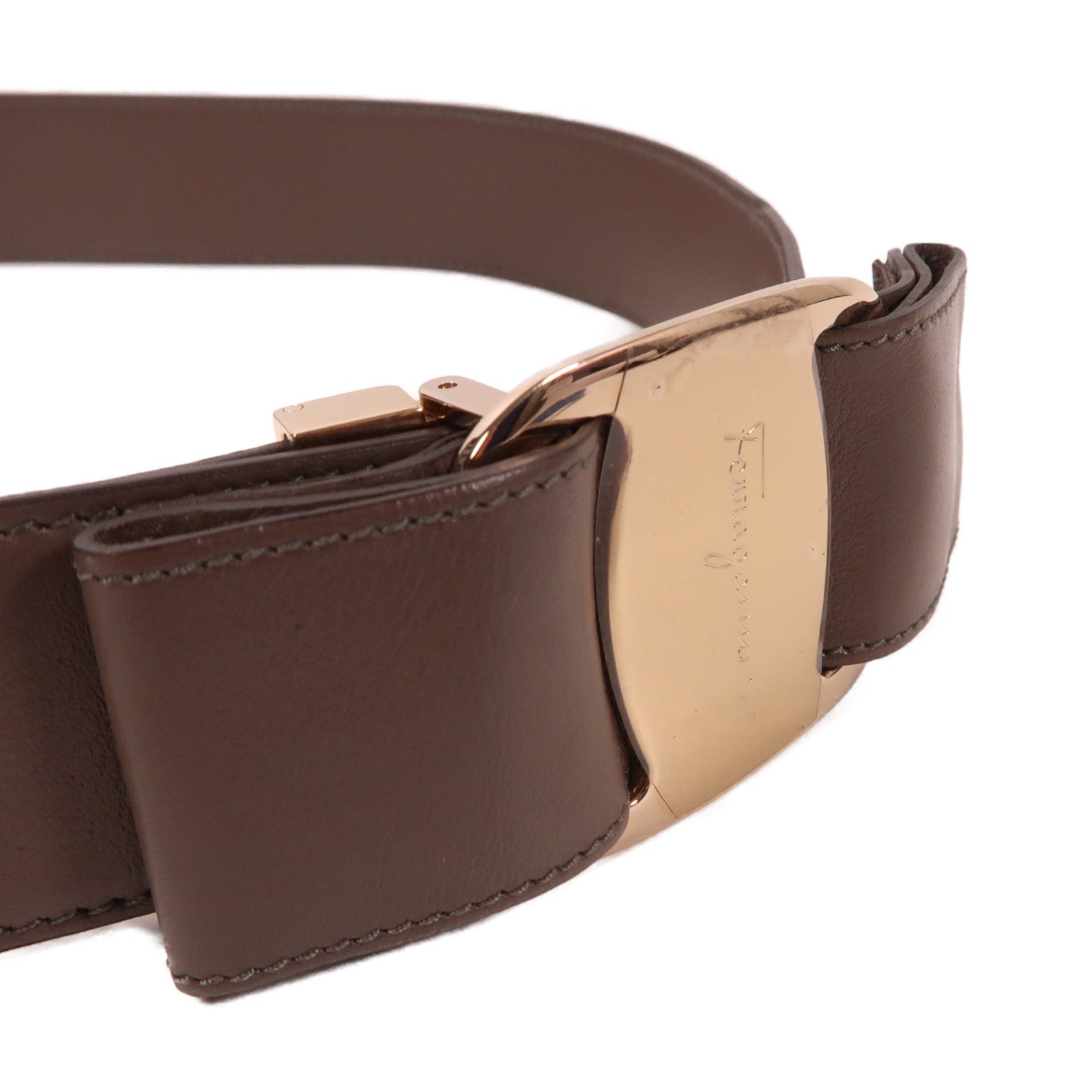 Salvatore Ferragamo 牛皮皮革Belt金扣皮帶啡色