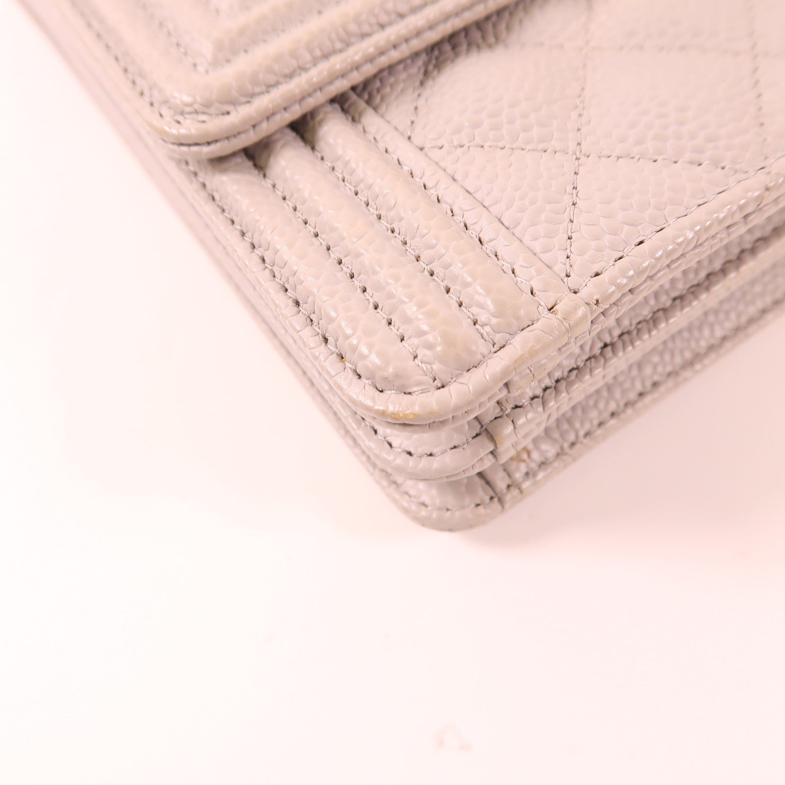 CHANEL CC GHW Boy Chain Shoulder Bag Calfskin Leather Grey