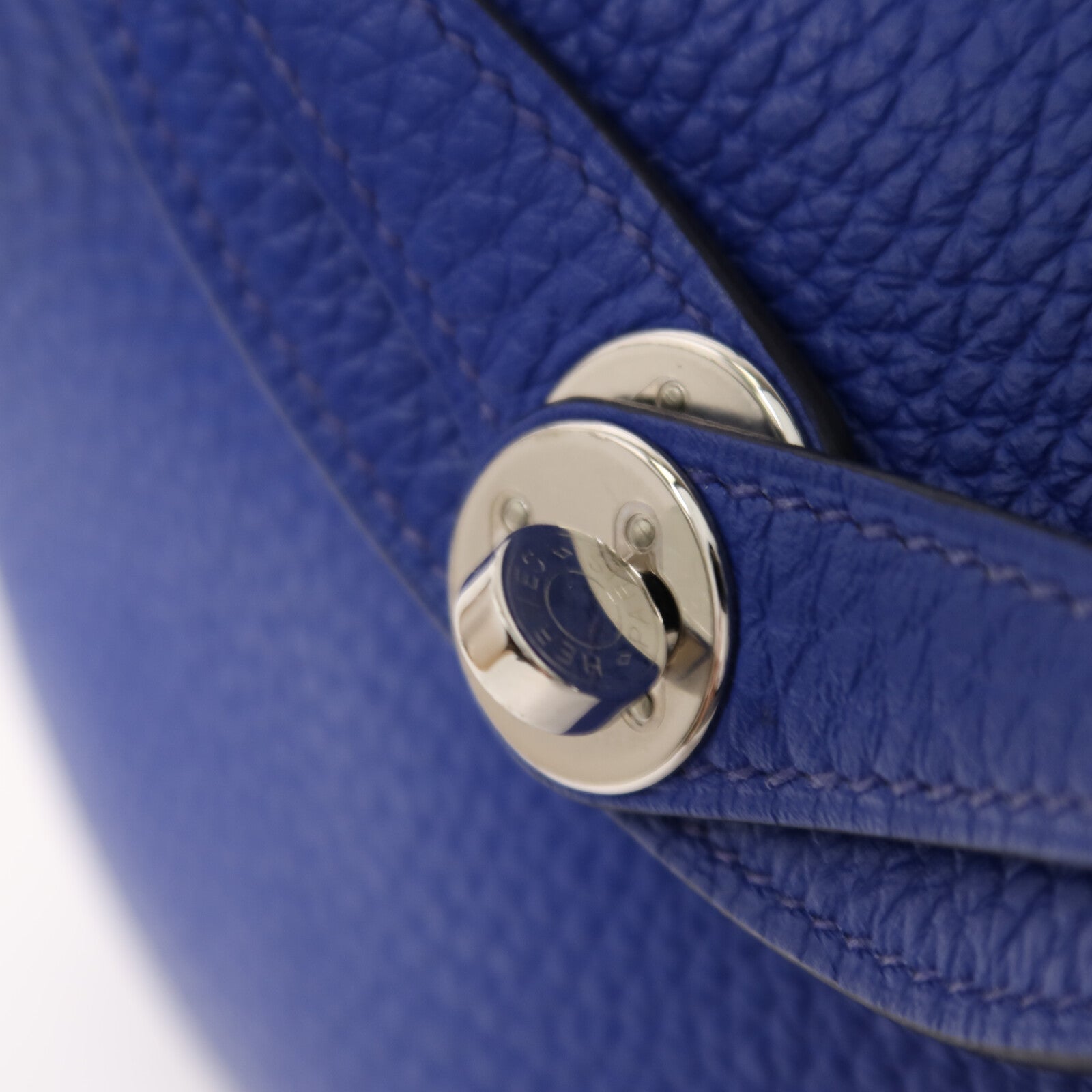 HERMES Clemence皮革Mini Lindy銀扣手挽肩背兩用袋Bleu Electrique