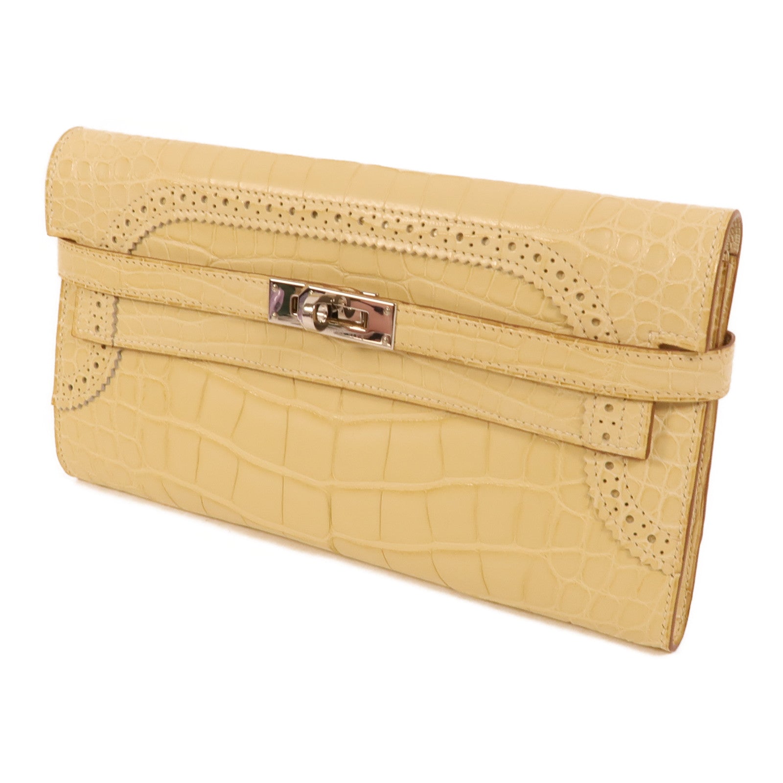 HERMES 【激減優惠】Alligator Mat皮革Kelly Ghillies Wallet Vanille