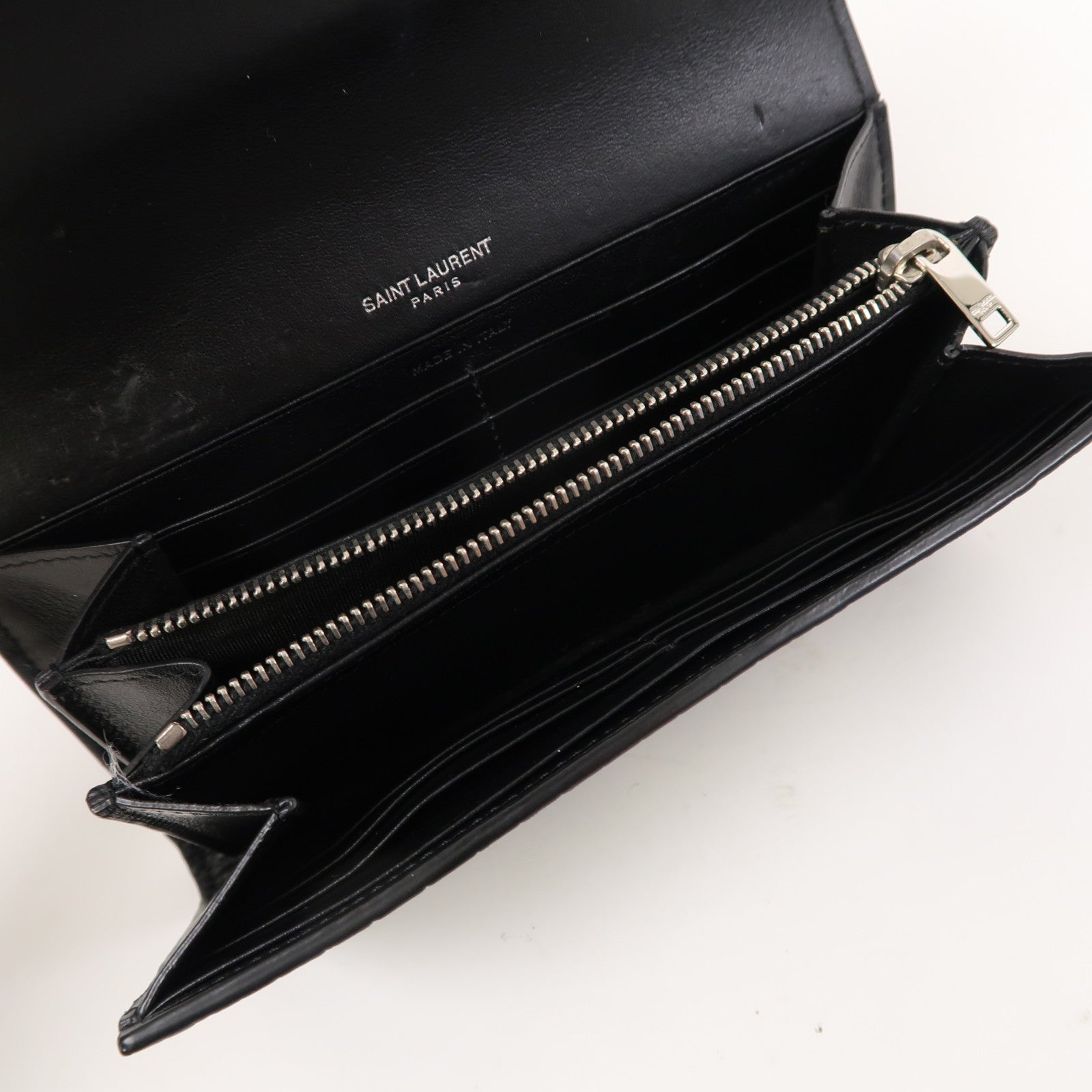 SAINT LAURENT 【激減優惠】牛皮皮革Long Wallet銀扣長錢包黑色
