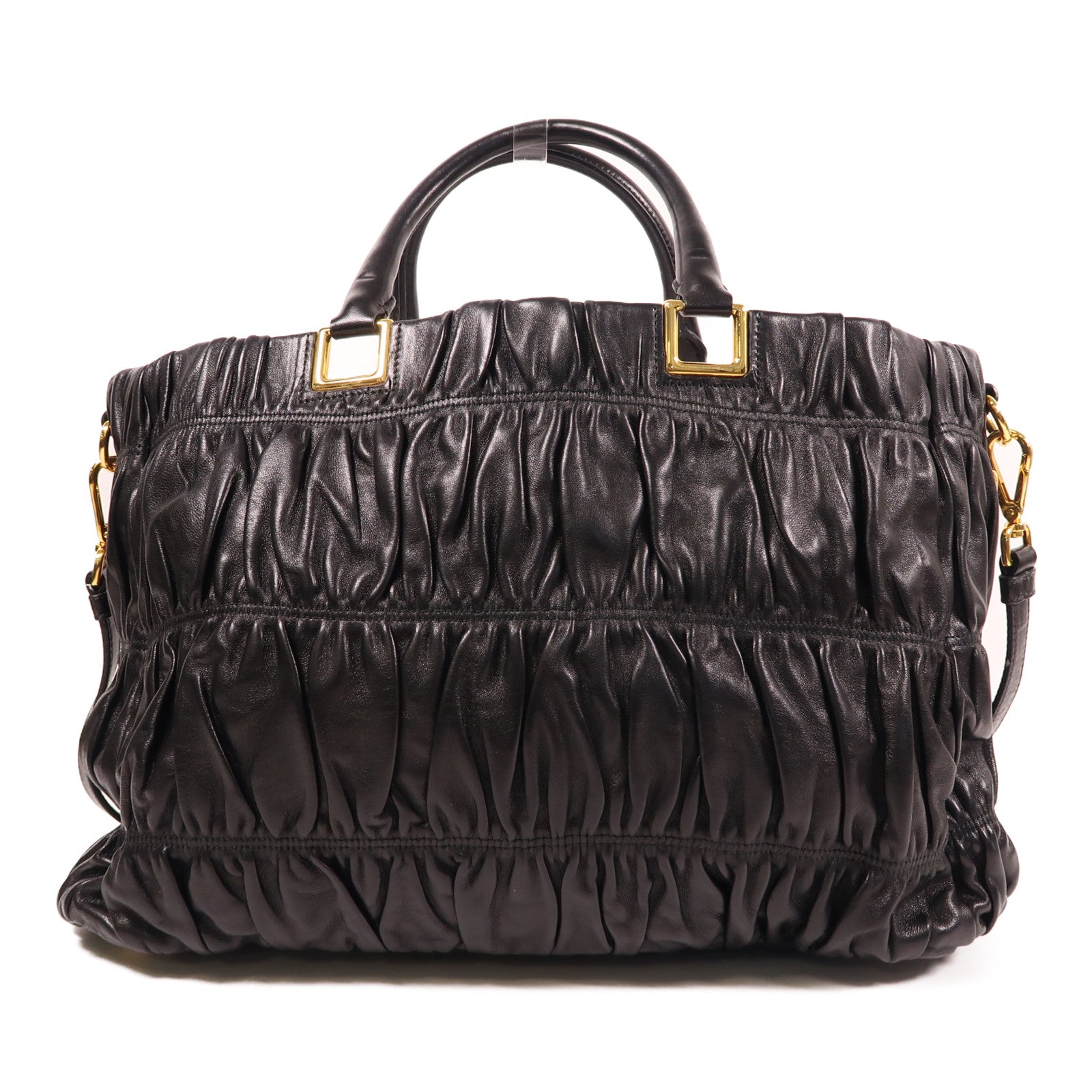 PRADA Nappa皮革Gaufre 2 Way Shoulder金扣手挽肩背兩用袋黑色