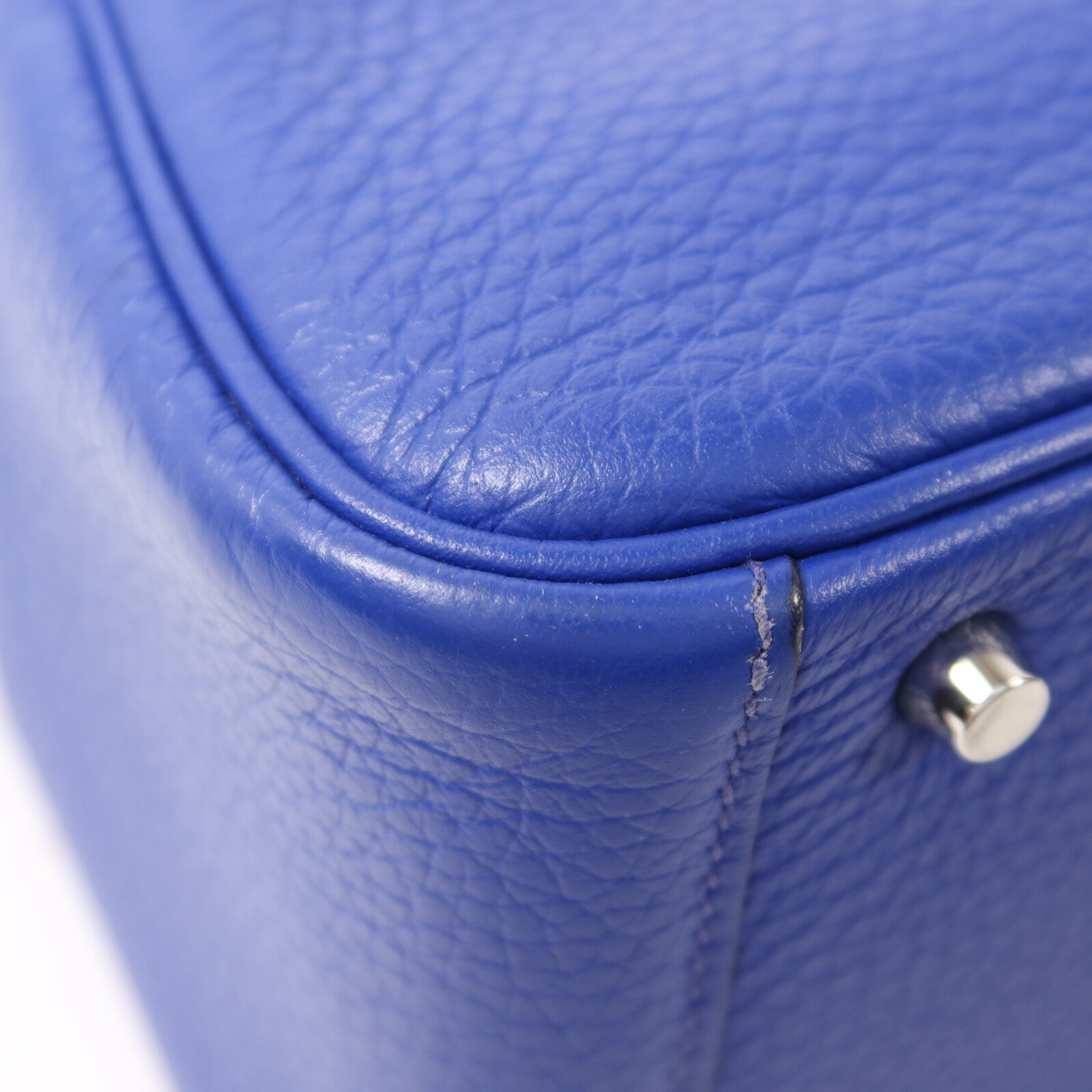 HERMES Clemence皮革Mini Lindy銀扣手挽肩背兩用袋Bleu Electrique