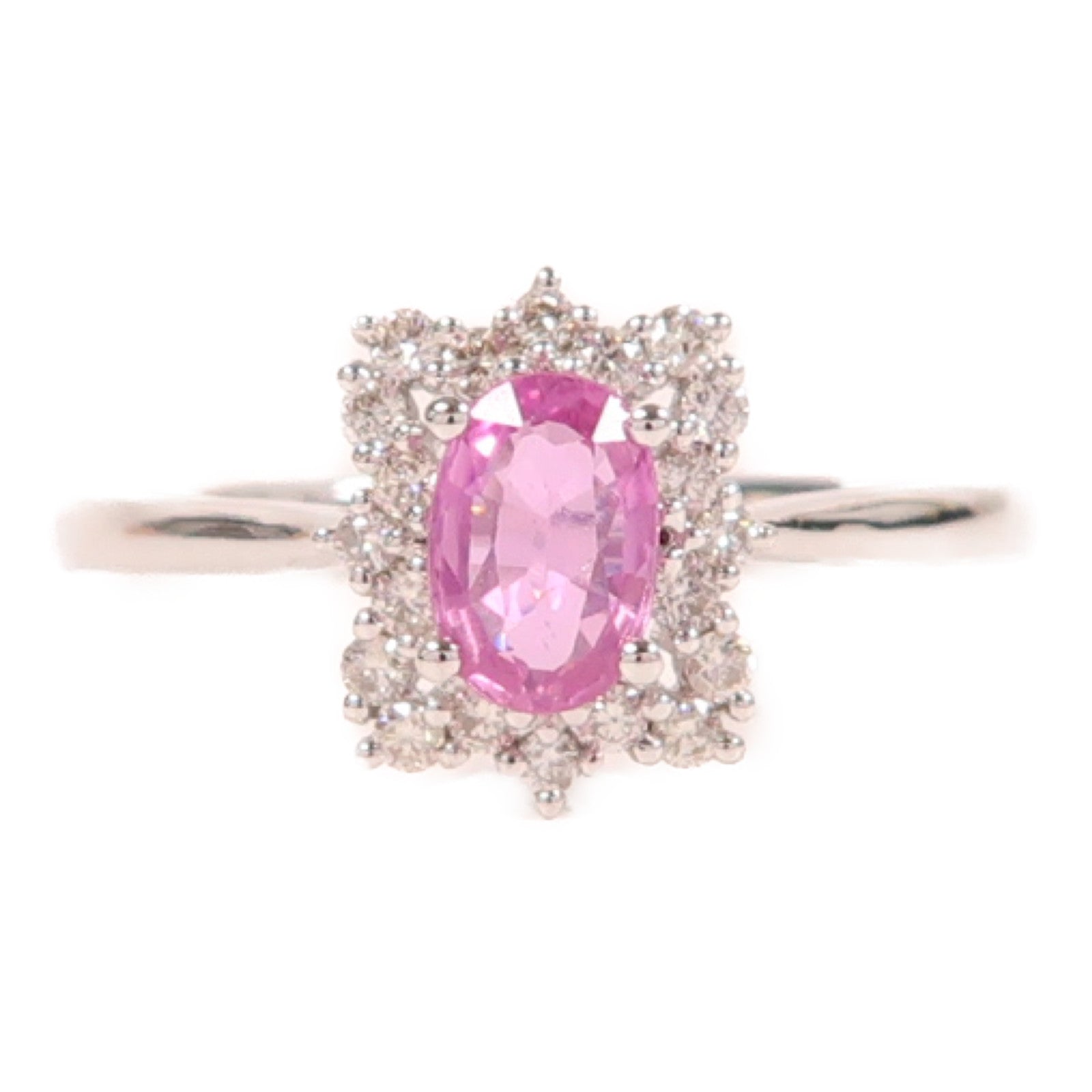 JEWELRY 18K白金Ring0.65ct粉紅色藍寶石/0.19ct鑽石戒指US#7
