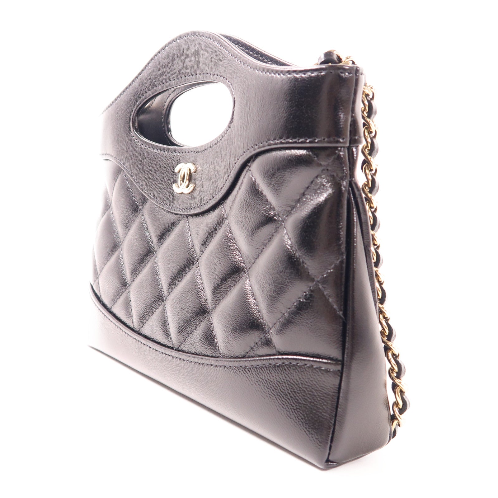 CHANEL 皮革Nano 31銀扣鏈帶肩背袋