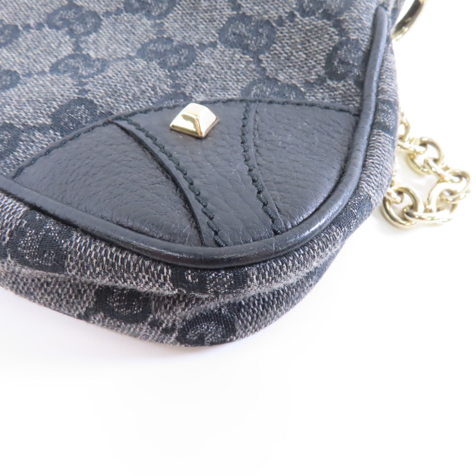 GUCCI 帆布Chain Shoulder Bag金扣鏈帶肩背袋深藍色