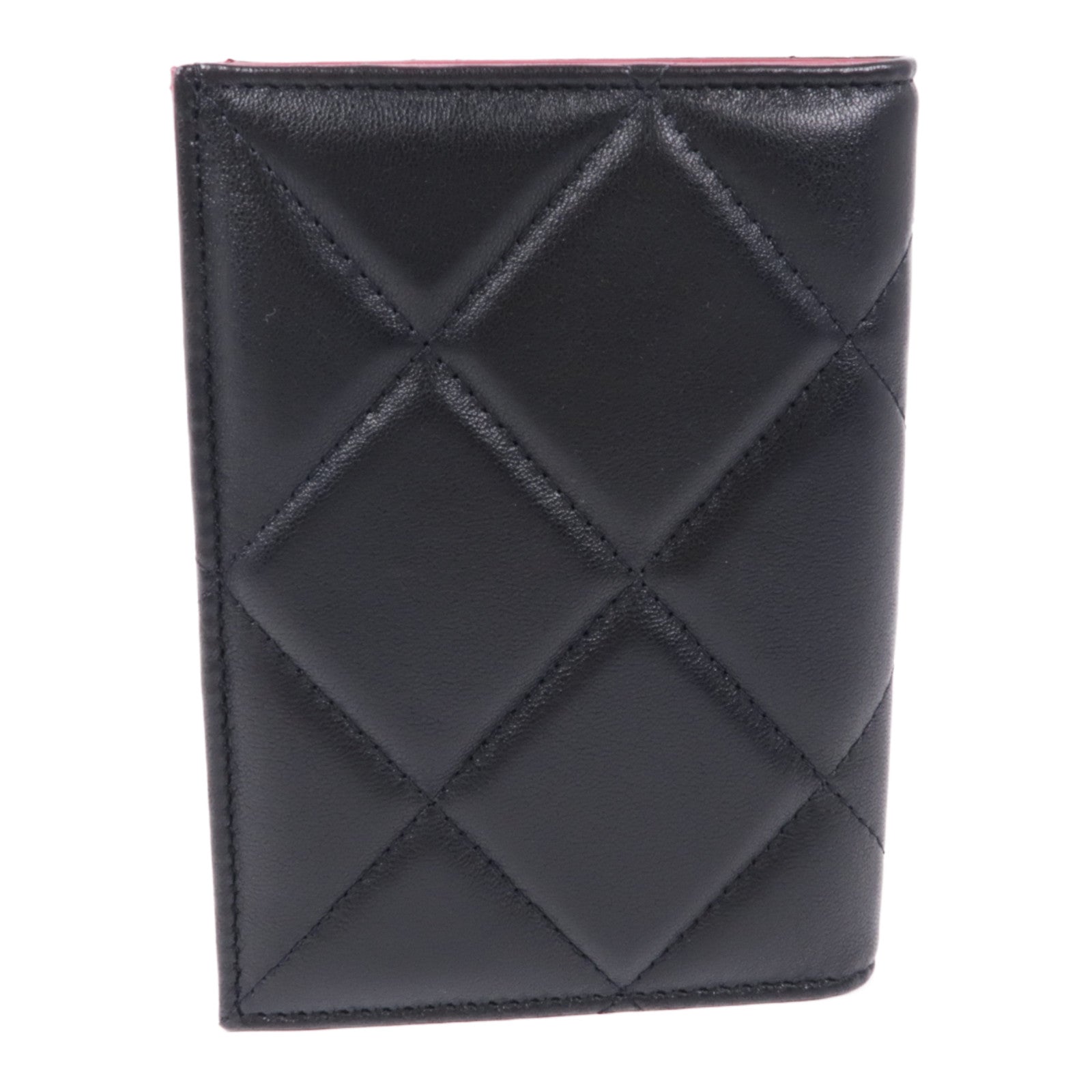 CHANEL CC GHW Card Passport Case Lambskin Leather Black