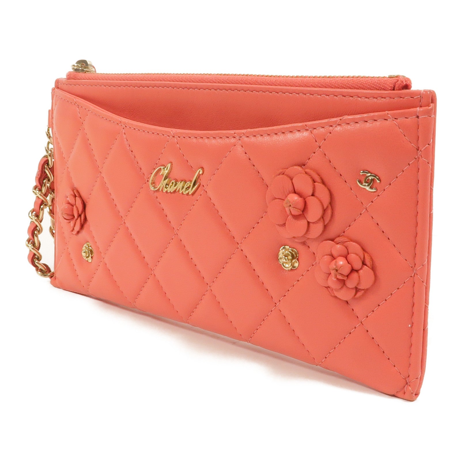 CHANEL 羊皮皮革Camellia Clutch長錢包