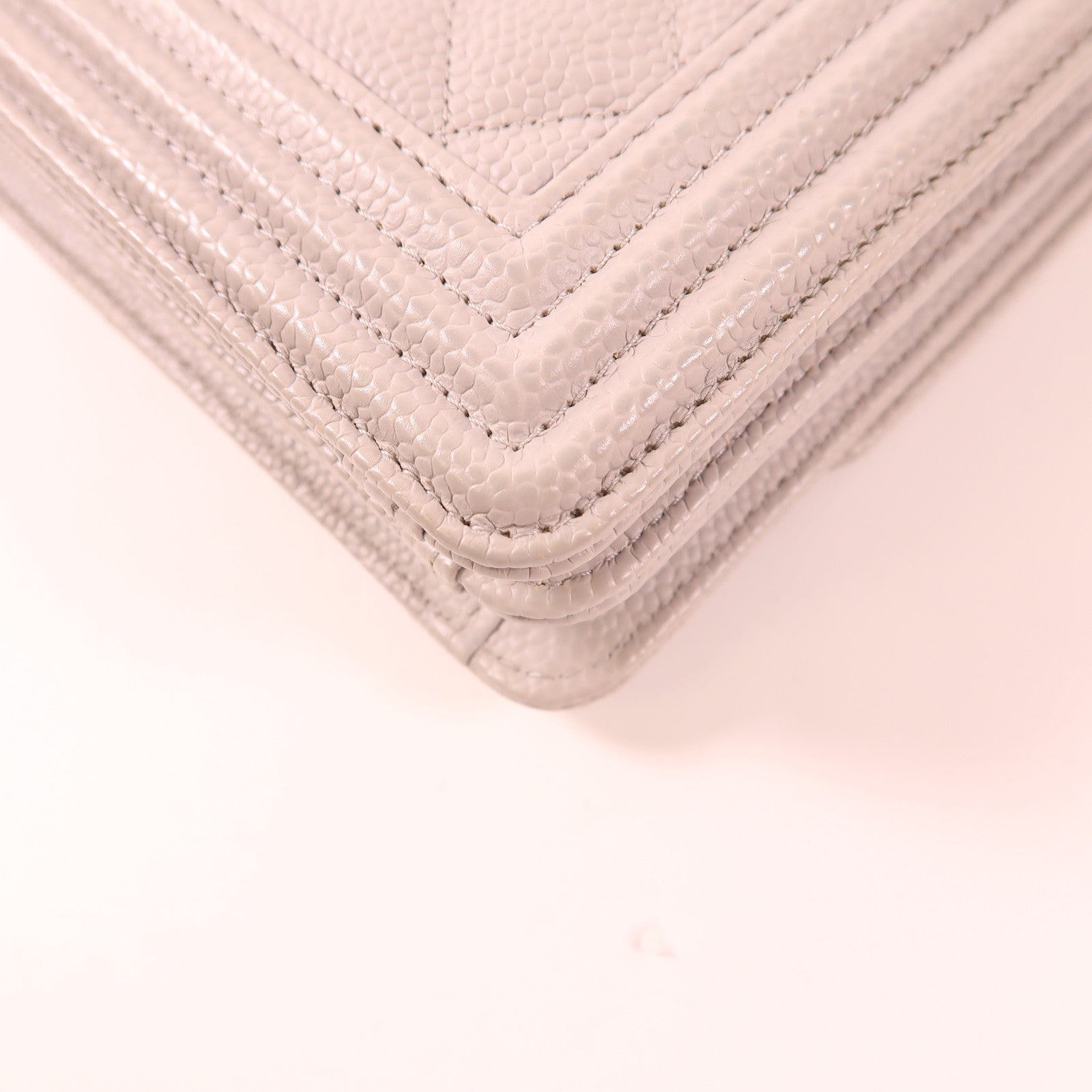 CHANEL CC GHW Boy Chain Shoulder Bag Calfskin Leather Grey