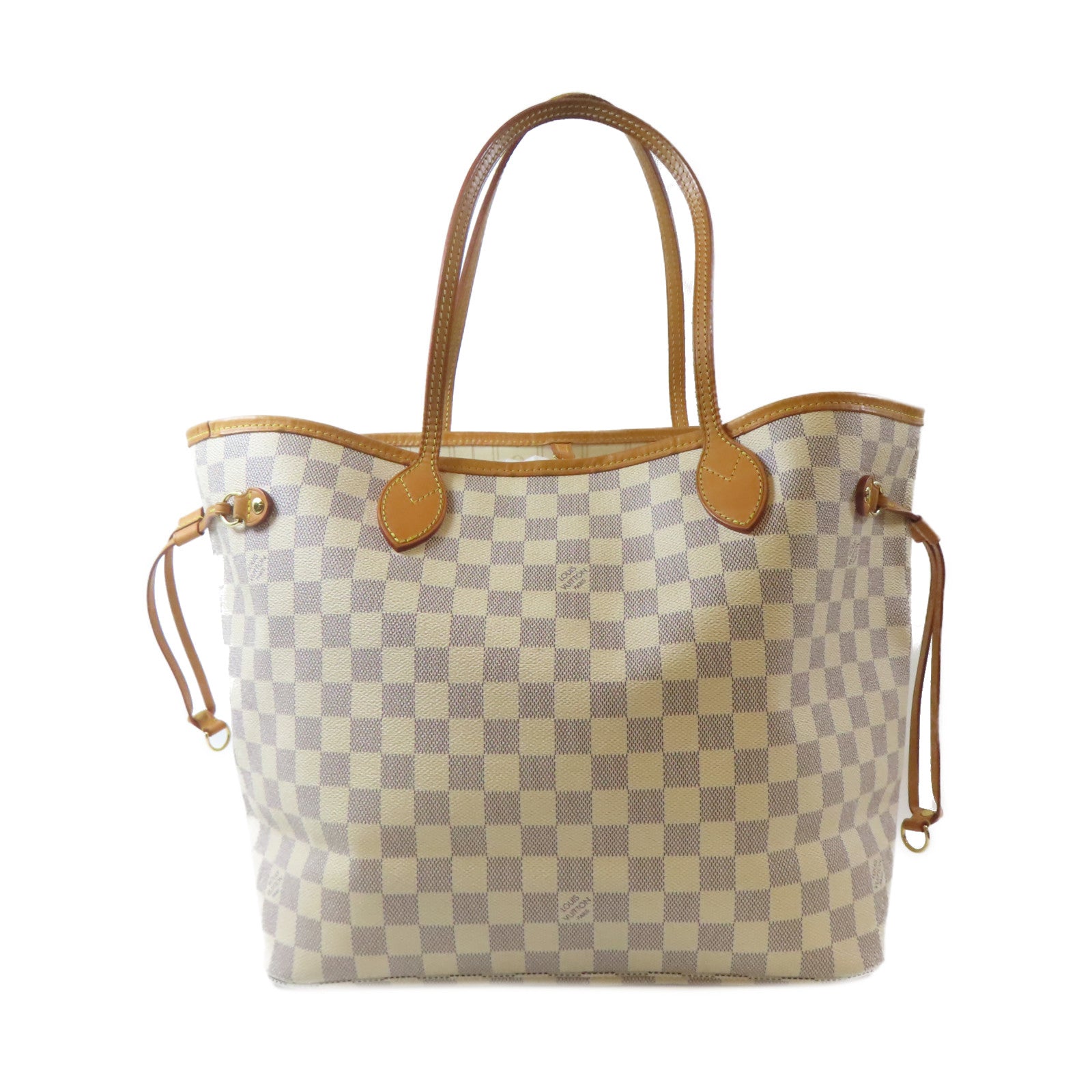 LOUIS VUITTON Damier Azur Neverfull MM金扣手挽袋米色