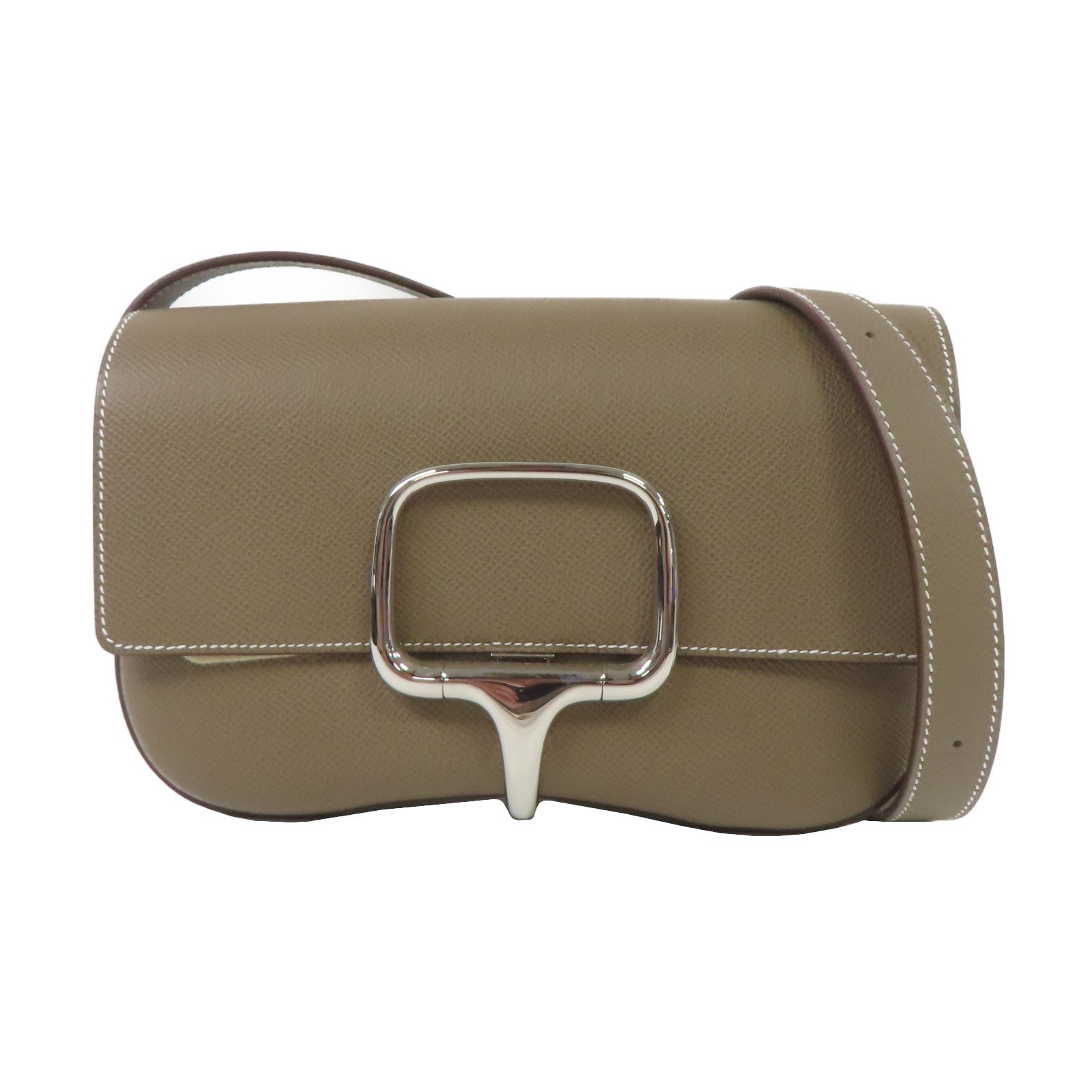 HERMES Epsom皮革Della Cavalleria Elan Shoulder Bag銀扣肩背袋大象灰色