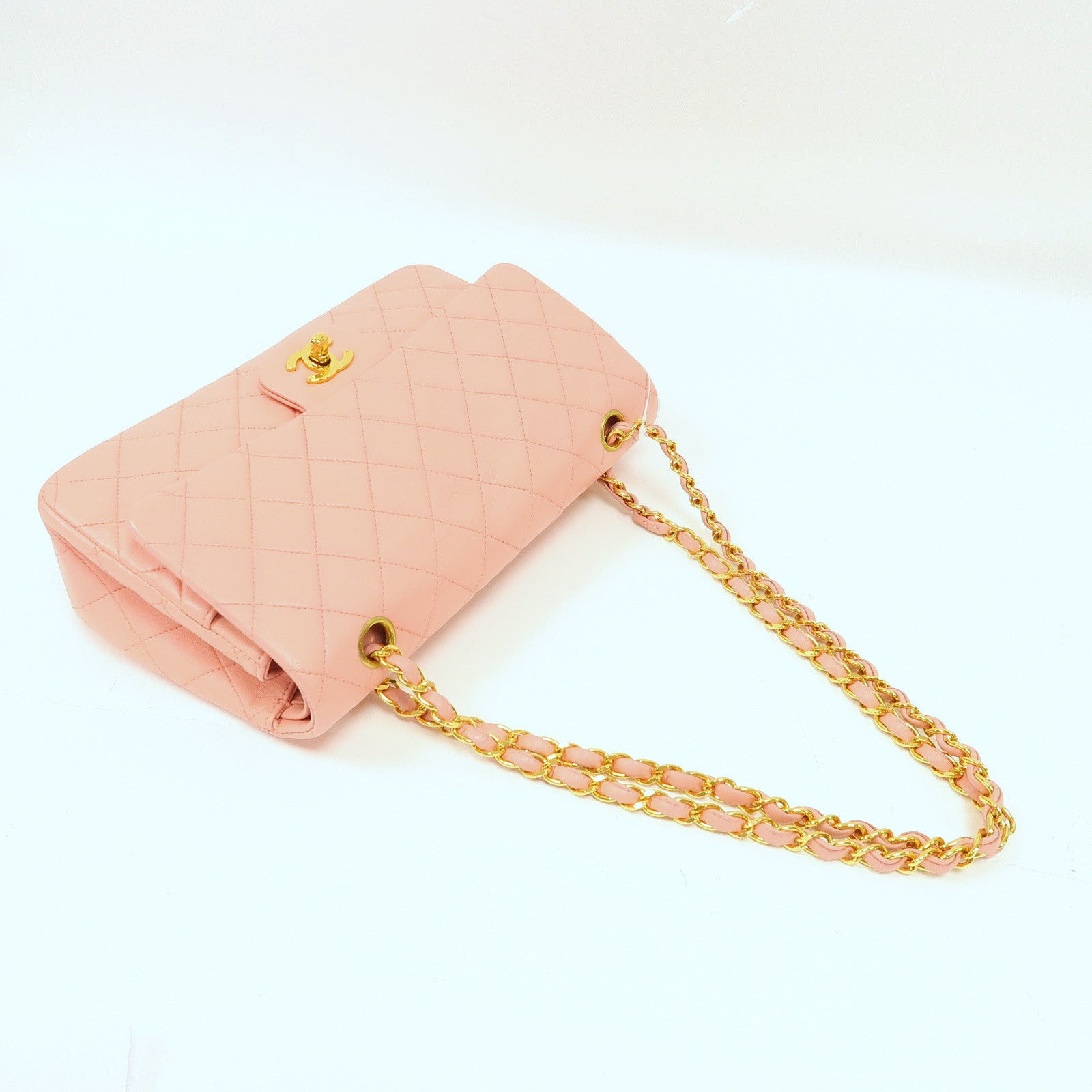 CHANEL 菱格羊皮皮革Classic Chain Shoulder Bag金扣鏈帶肩背袋粉紅色