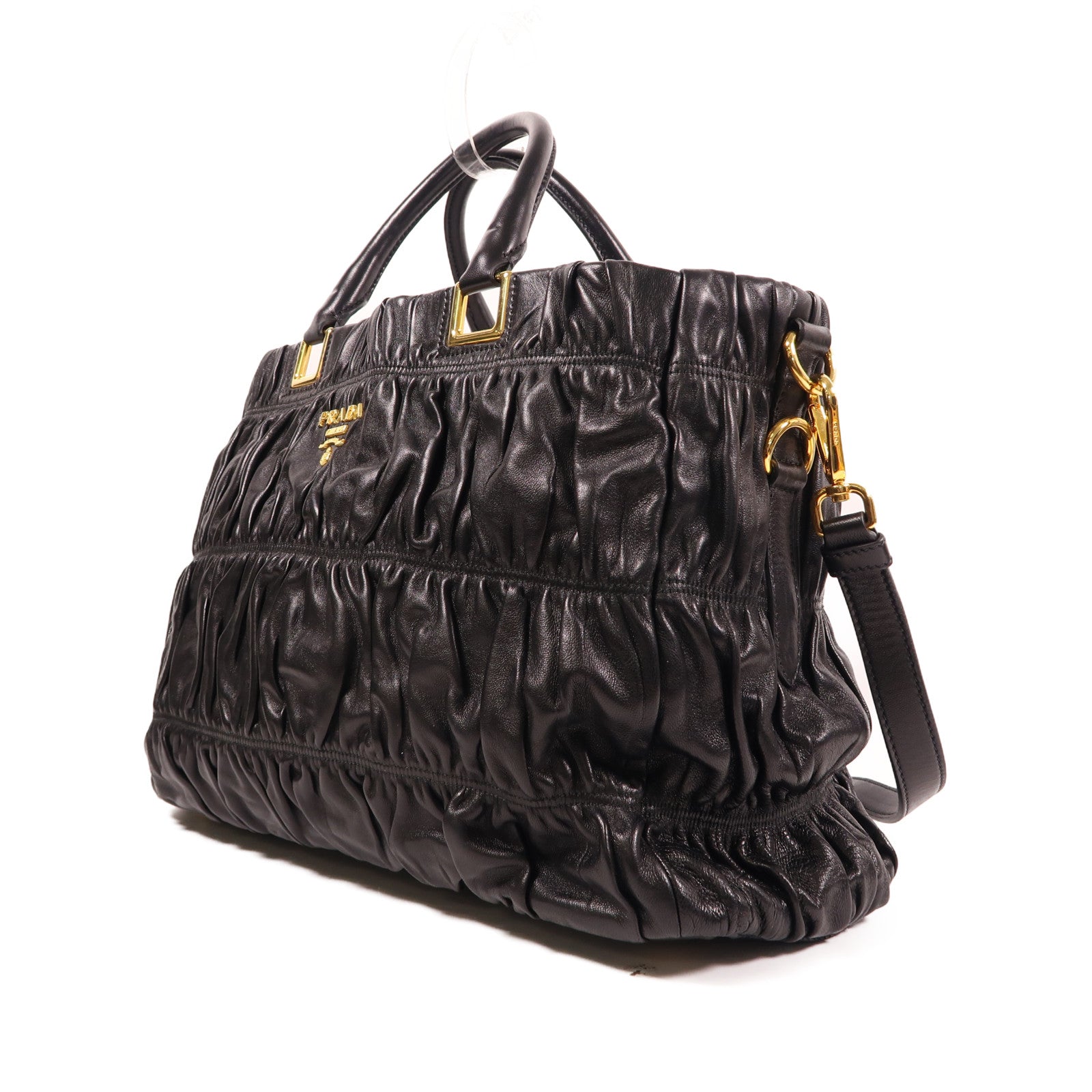 PRADA Nappa皮革Gaufre 2 Way Shoulder金扣手挽肩背兩用袋黑色