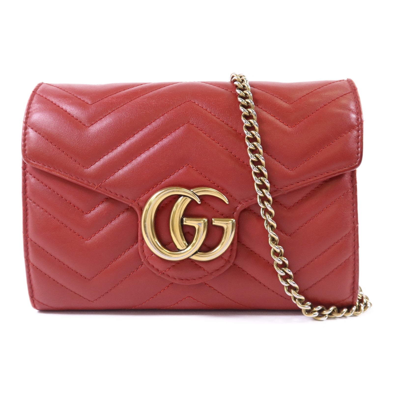 GUCCI 牛皮皮革GG Marmont金扣鏈帶肩背袋