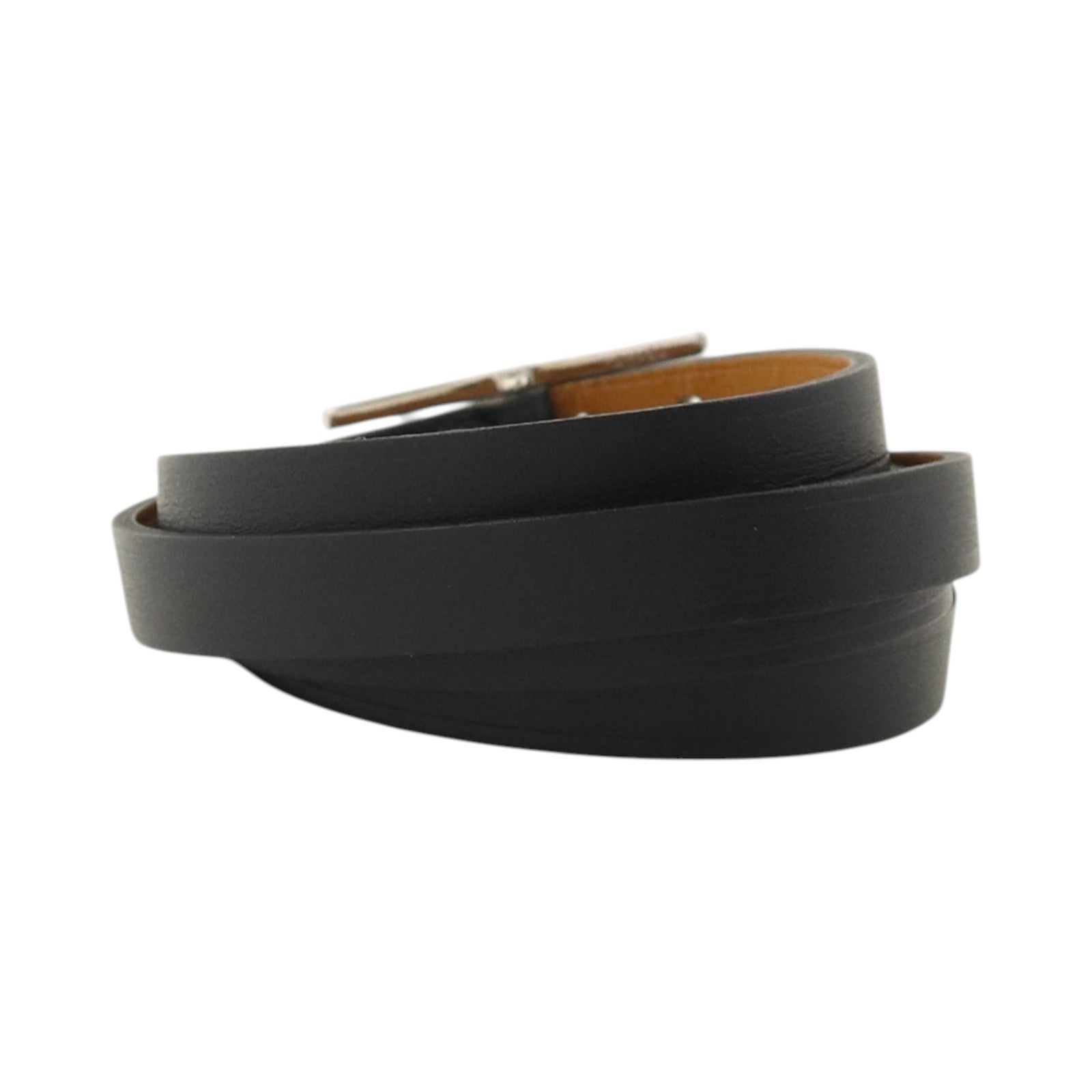 HERMES Tadelakt皮革Behapi Triple Tour銀扣手鏈Noir