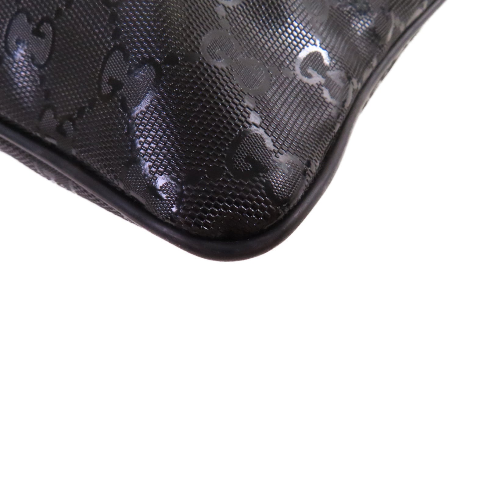 GUCCI 塗層帆布Diamante Shoulder Bag銀扣肩背袋黑色