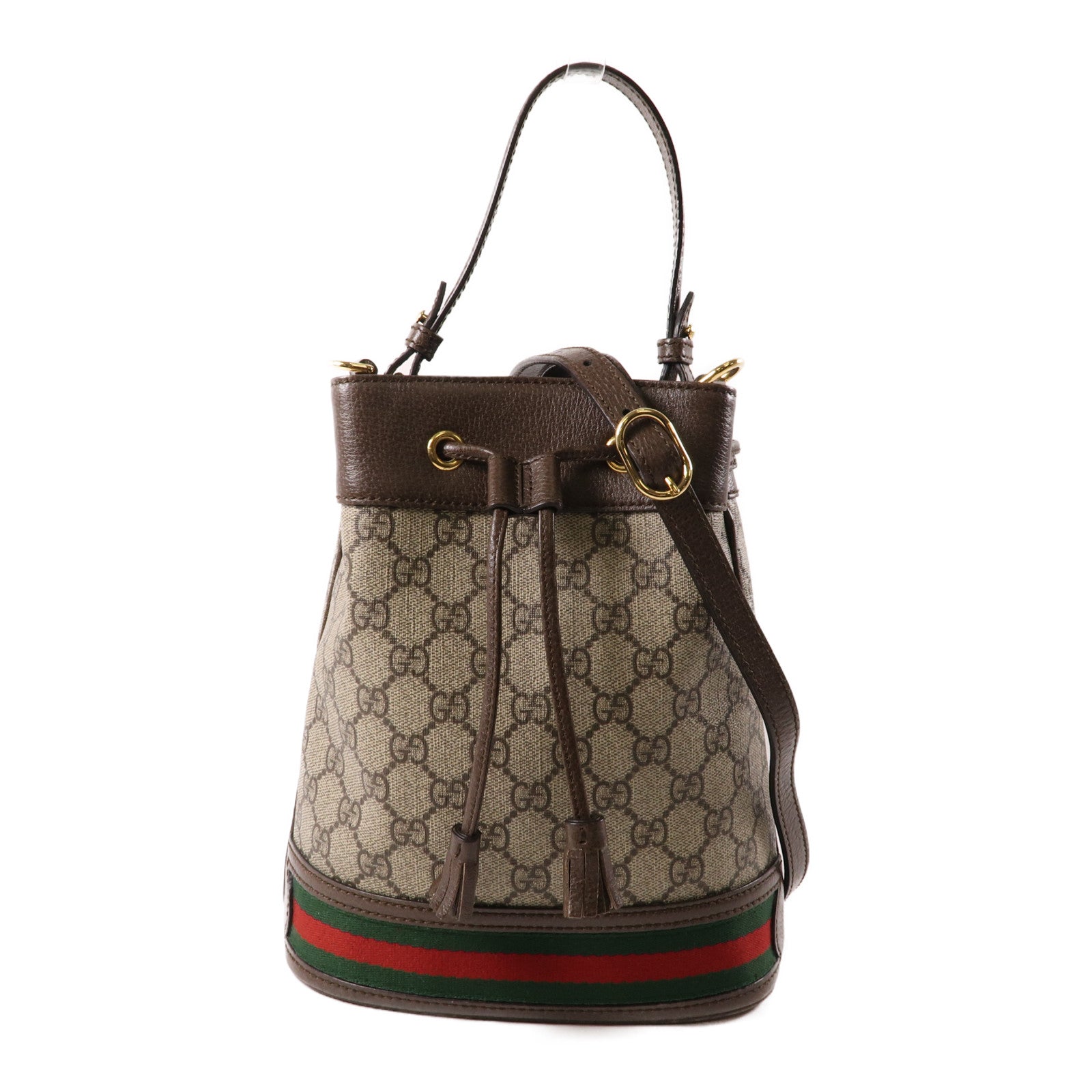 GUCCI 塗層帆布Ophidia Small Bucket Bag金扣手挽肩背兩用袋棕色