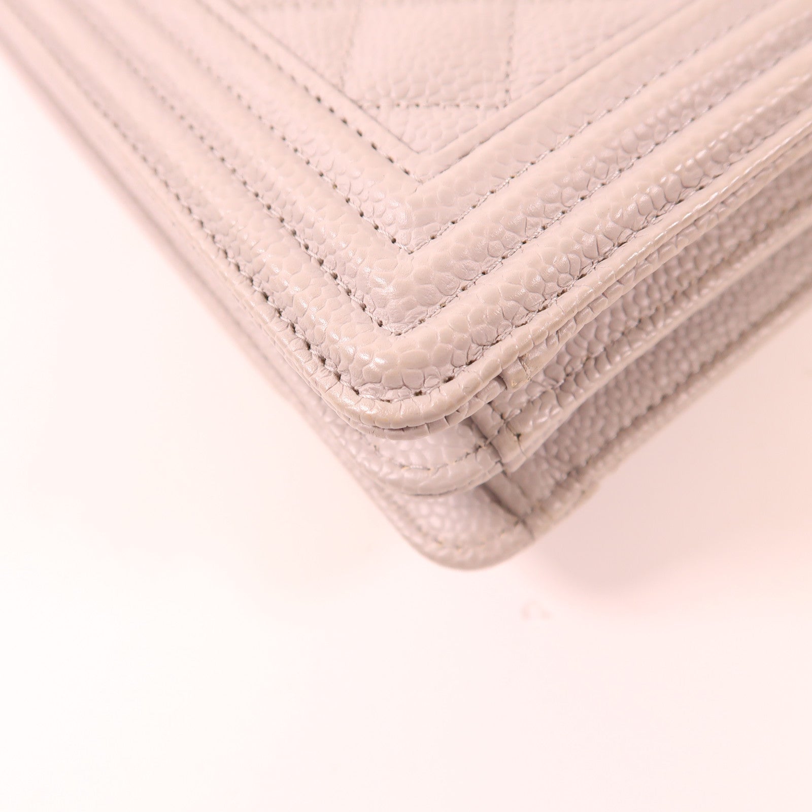 CHANEL CC GHW Boy Chain Shoulder Bag Calfskin Leather Grey