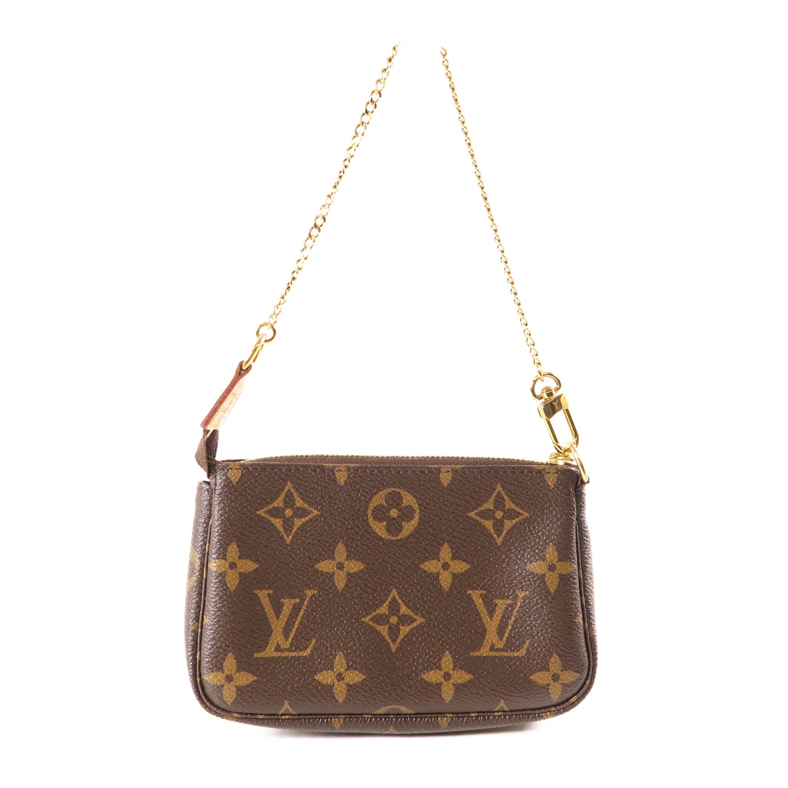 LOUIS VUITTON Monogram Mini Pochette Accessoires金扣手挽袋棕色