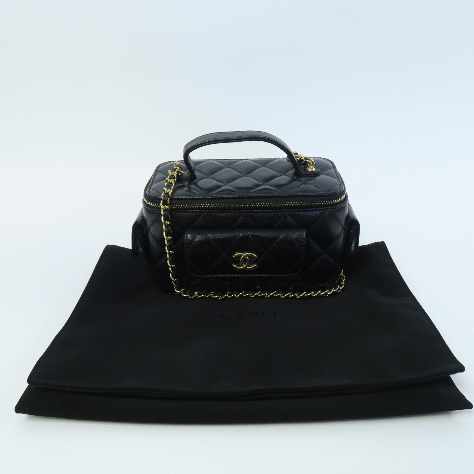 CHANEL **【激減優惠】菱格羊皮皮革Chain Shoulder金扣鏈帶肩背袋黑色