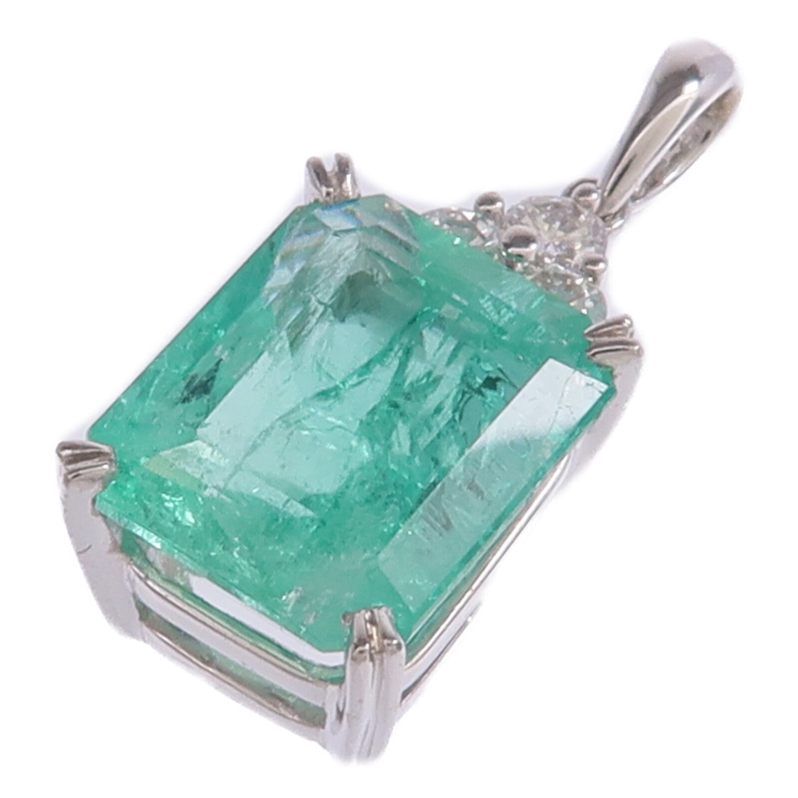 JEWELRY 18K白金Emerald Diamond Pendant Top綠寶石/鑽石吊墜