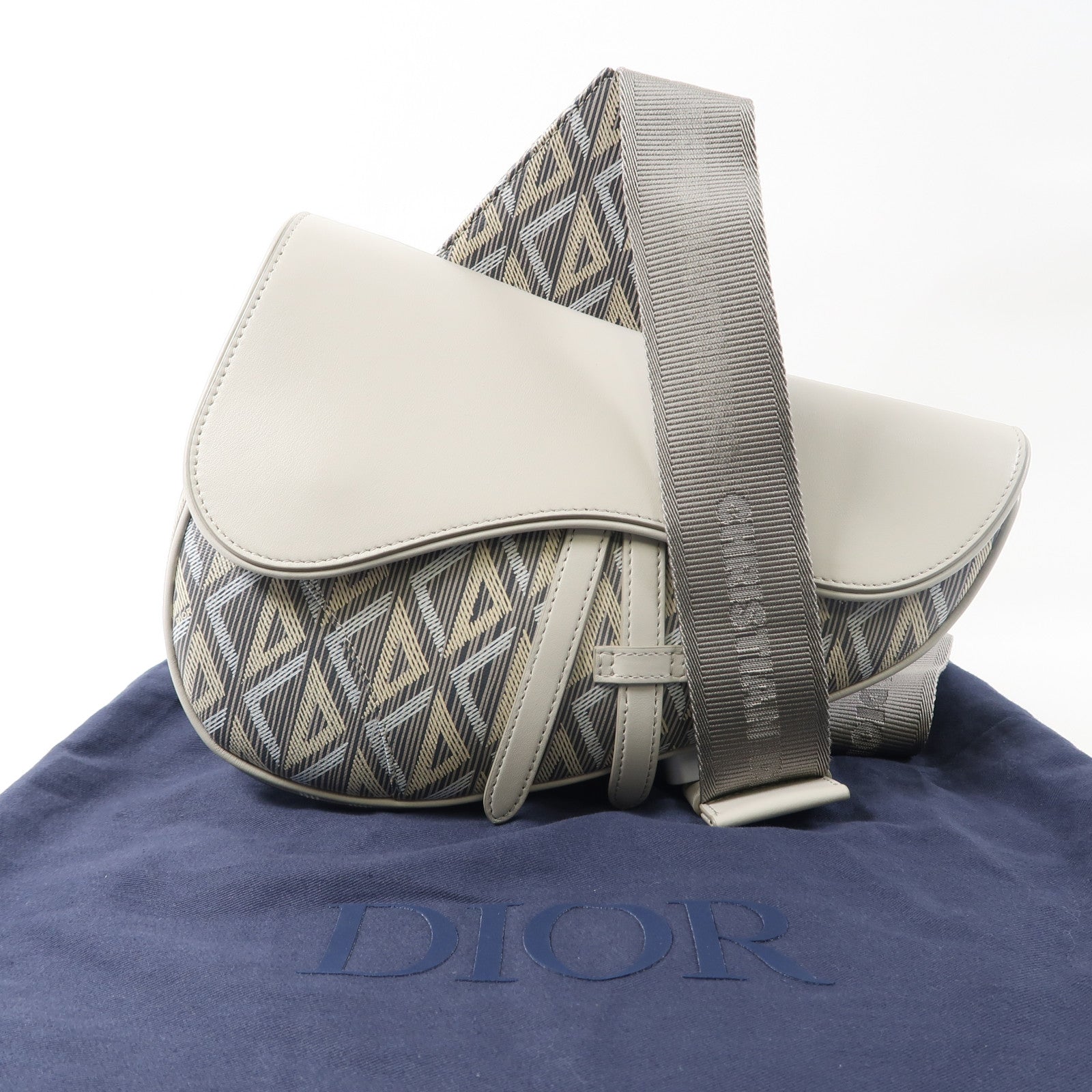 Dior 塗層帆布Men Saddle Bag銀扣肩背袋灰色