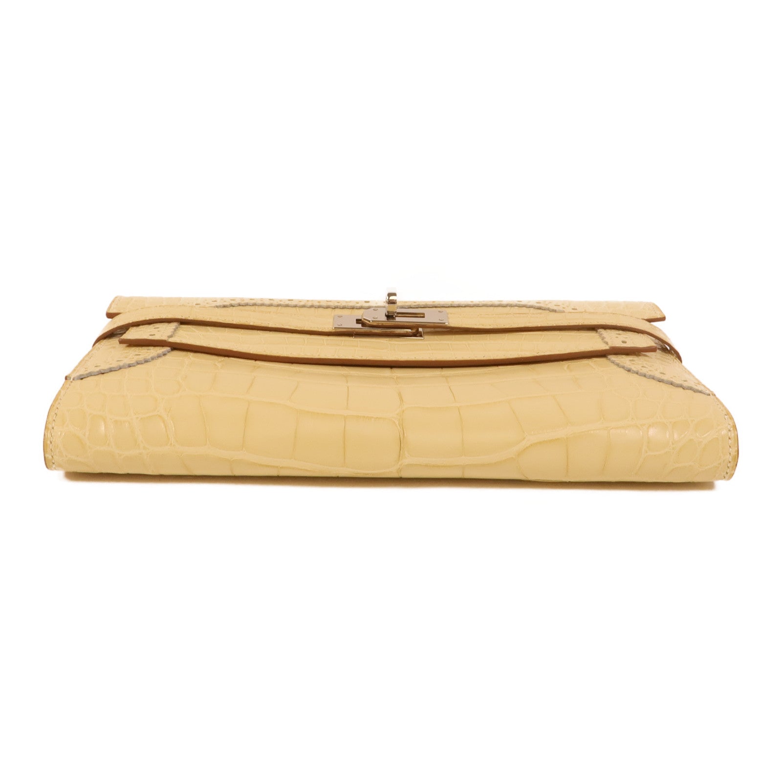 HERMES 【激減優惠】Alligator Mat皮革Kelly Ghillies Wallet Vanille