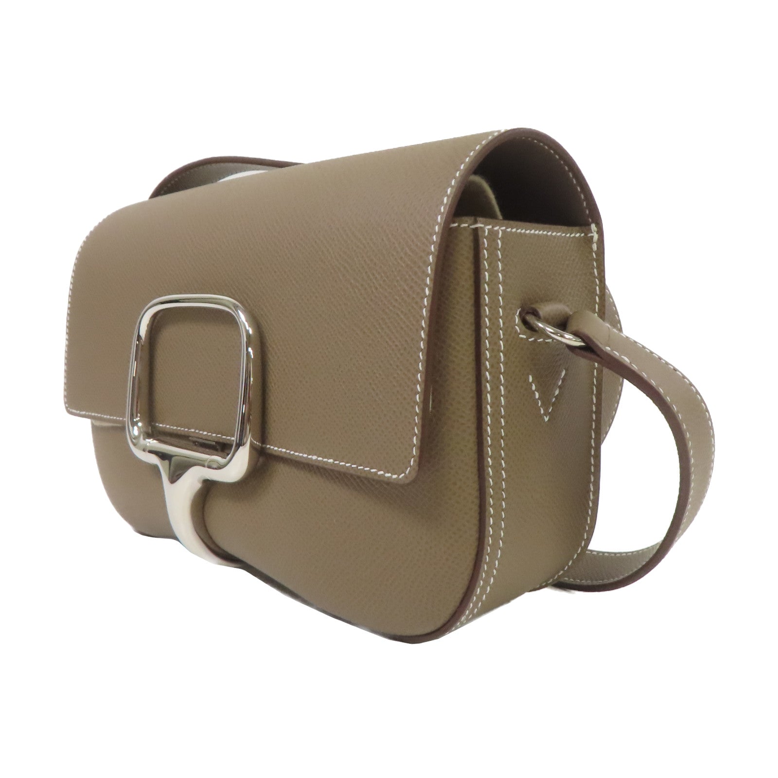 HERMES Epsom皮革Della Cavalleria Elan Shoulder Bag銀扣肩背袋大象灰色