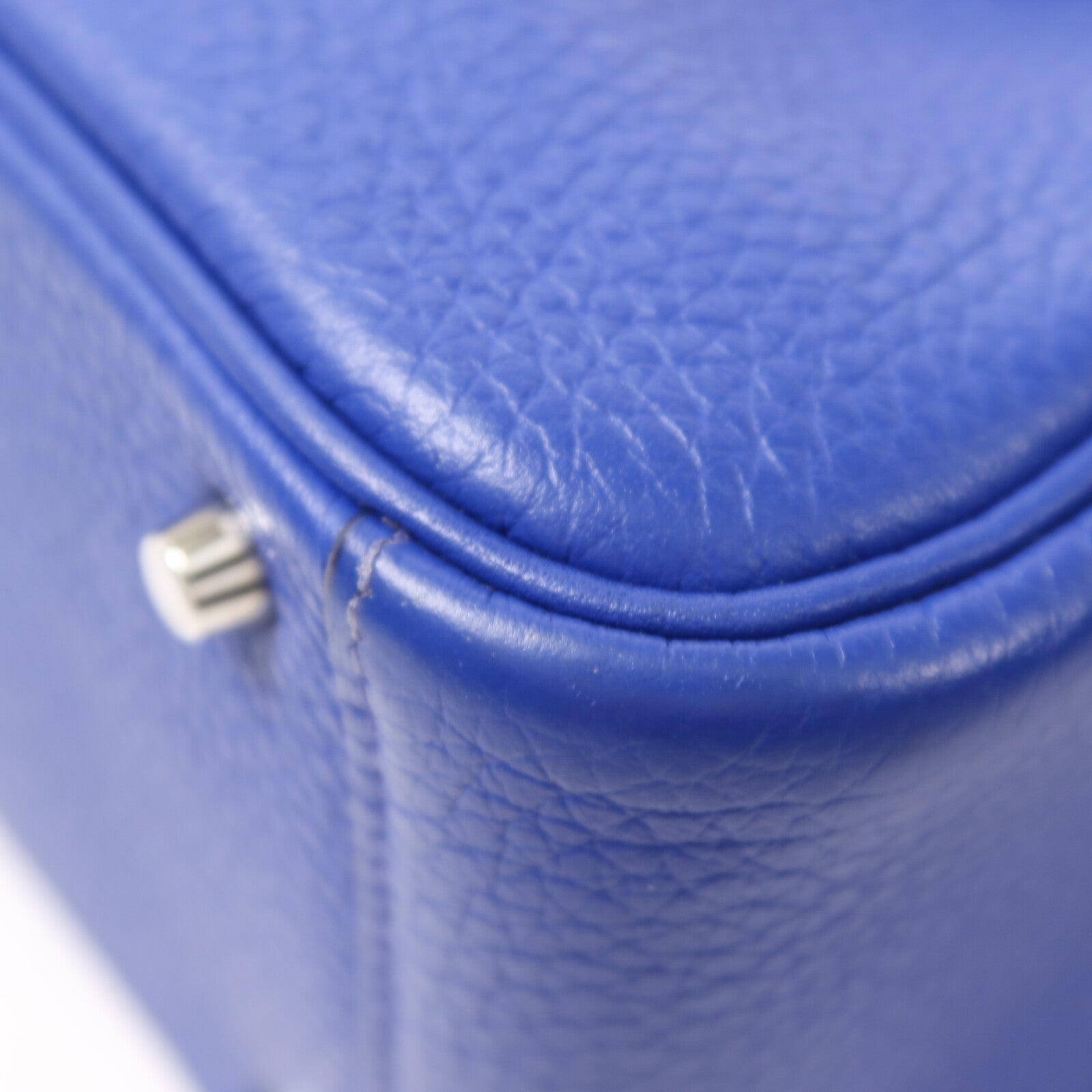 HERMES Clemence皮革Mini Lindy銀扣手挽肩背兩用袋Bleu Electrique