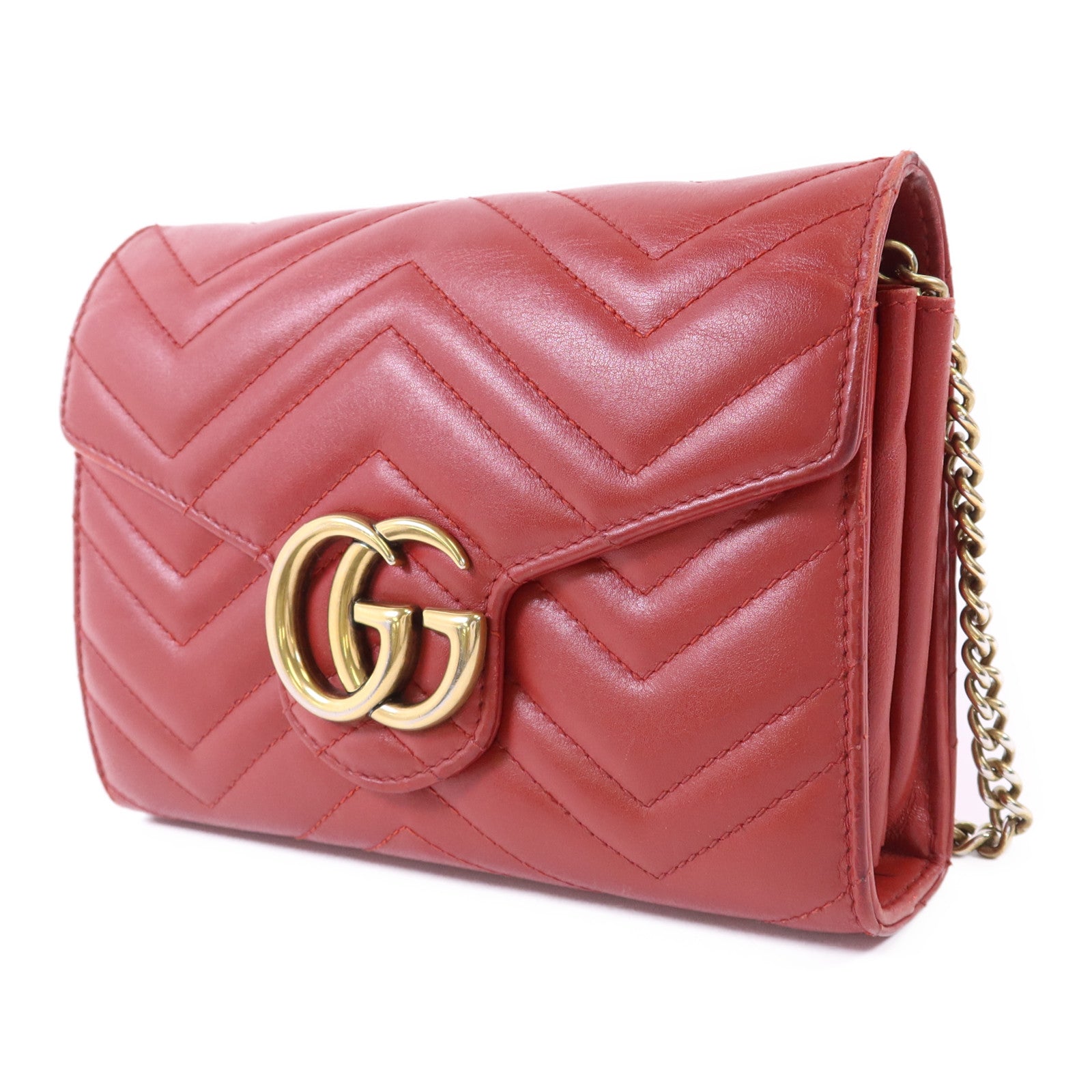 GUCCI 牛皮皮革GG Marmont金扣鏈帶肩背袋