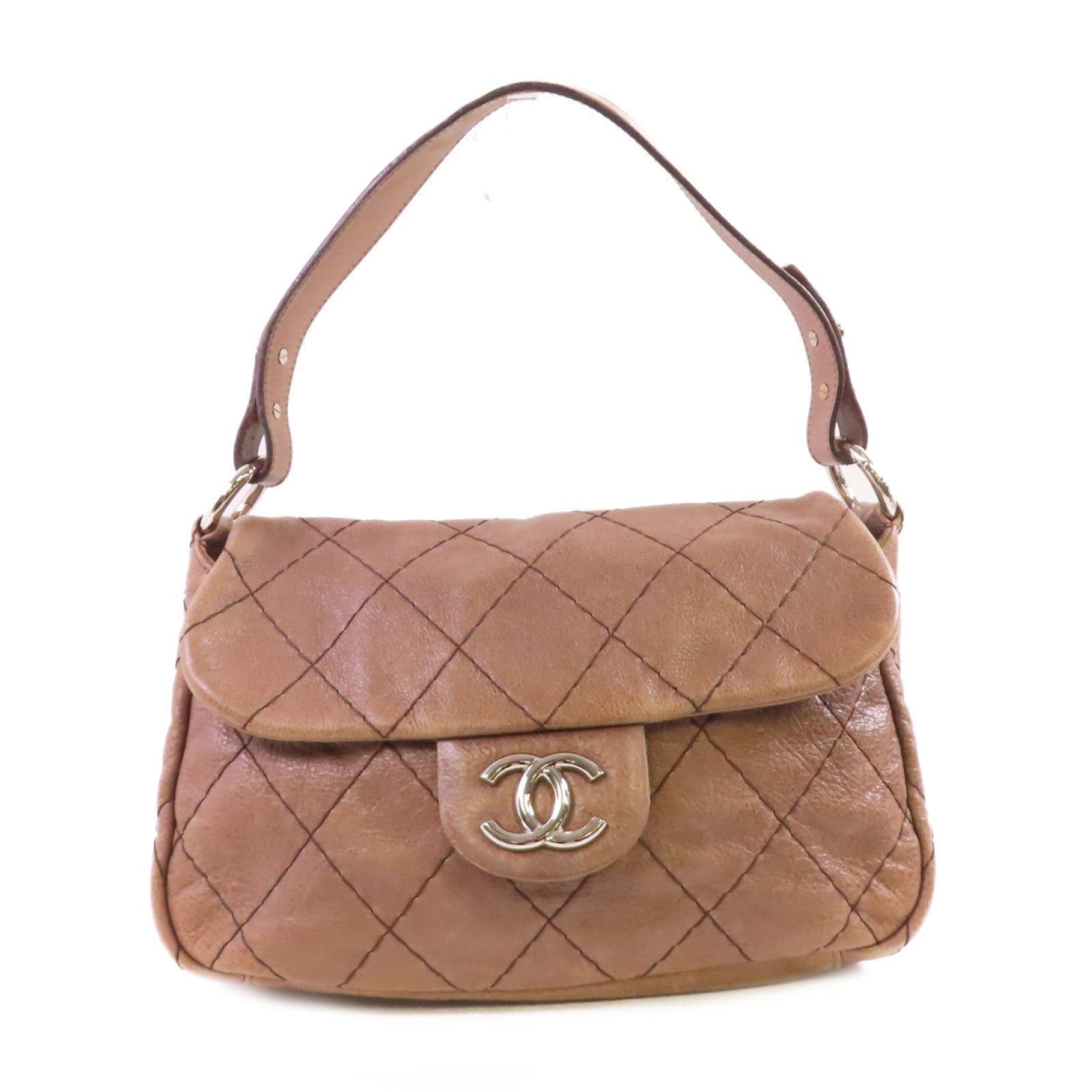 CHANEL【激減優惠】 牛皮皮革Shoulder Bag銀扣啡色
