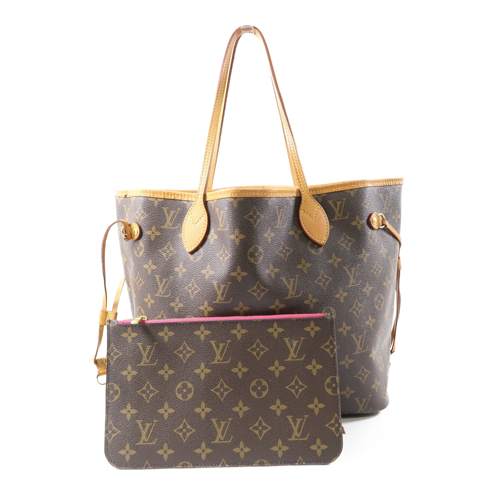 LOUIS VUITTON Monogram Neverfull MM金扣肩背袋啡色