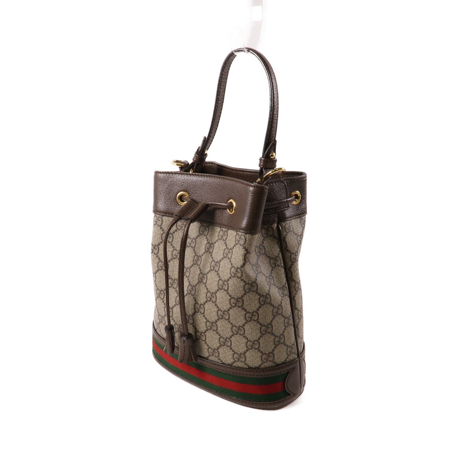 GUCCI 塗層帆布Ophidia Small Bucket Bag金扣手挽肩背兩用袋棕色