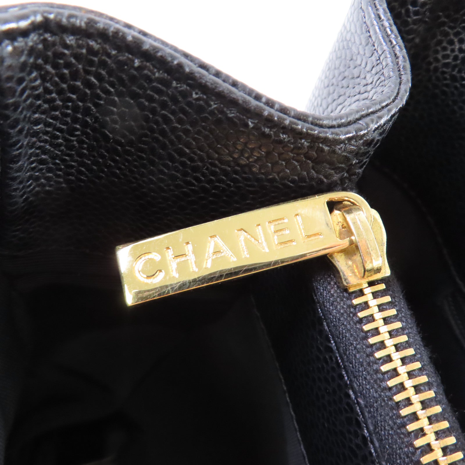 CHANEL 菱格Caviar皮革Grand Shopping Tote金扣鏈帶肩背袋黑色